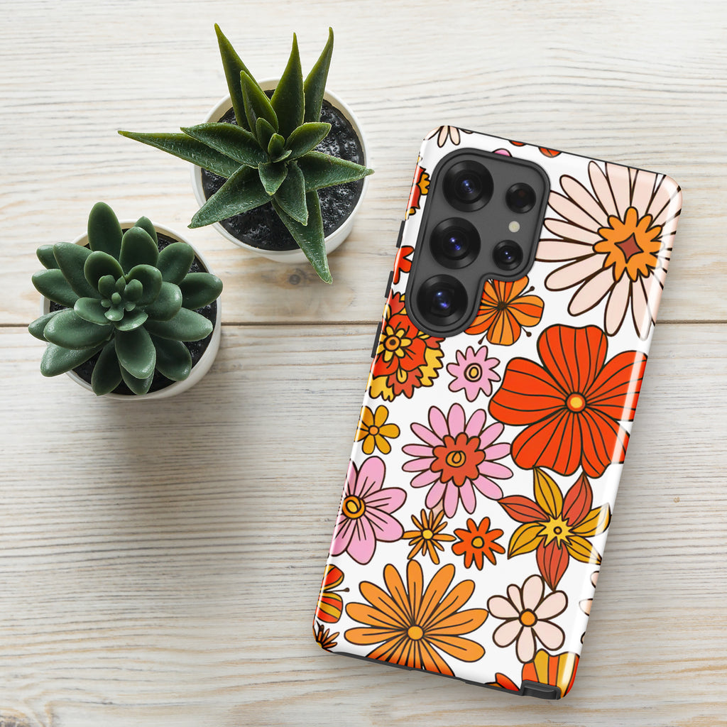 Retro Flowers Tough case for Samsung® Glossy Samsung Galaxy S25 Ultra Samsung Tough Phone Case Globally Fulfilled Plants Retro