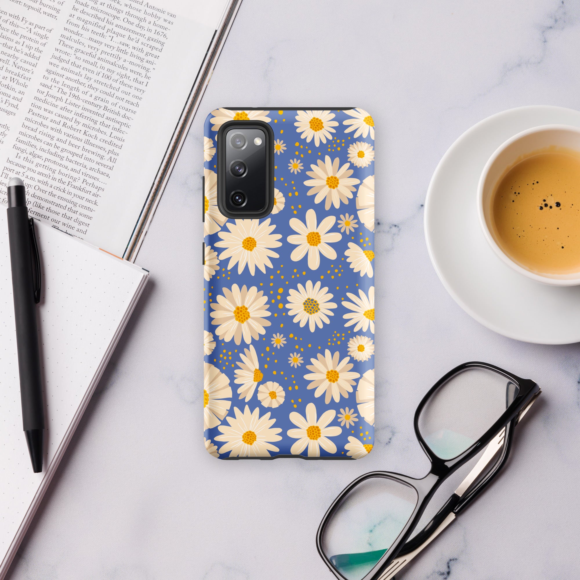 Daisies on Blue - Tough case for Samsung® Matte Samsung Galaxy S20 FE Samsung Tough Phone Case Globally Fulfilled Plants