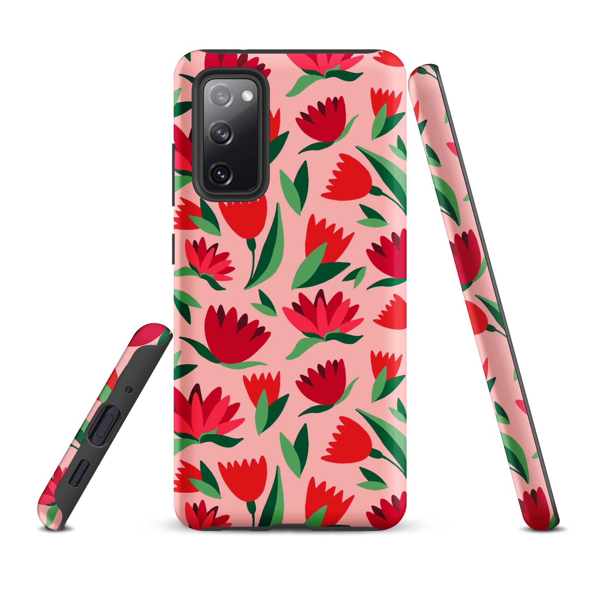 Red Flowers On Pink - Tough case for Samsung® Matte Samsung Galaxy S20 FE Samsung Tough Phone Case Globally Fulfilled Plants