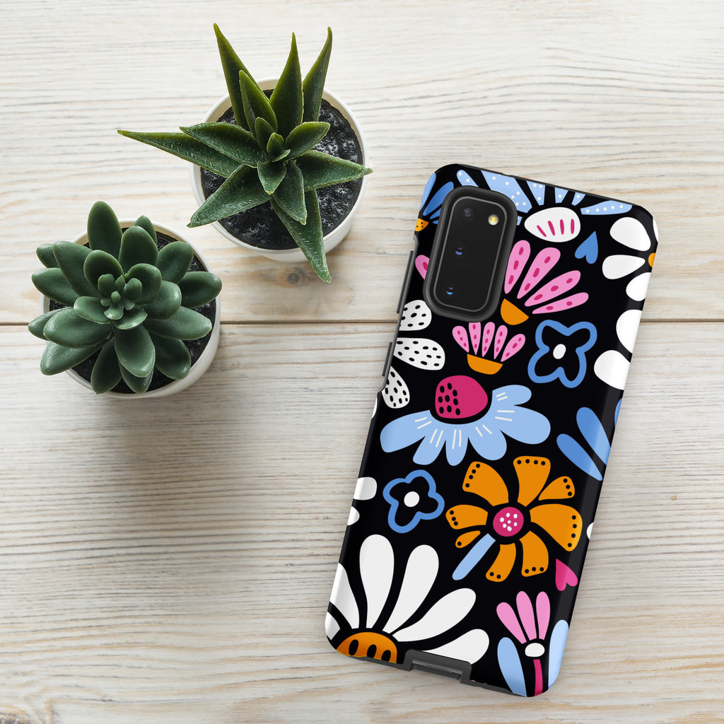 Graphic Flowers On Black Tough case for Samsung® Matte Samsung Galaxy S20 Samsung Tough Phone Case Globally Fulfilled Plants