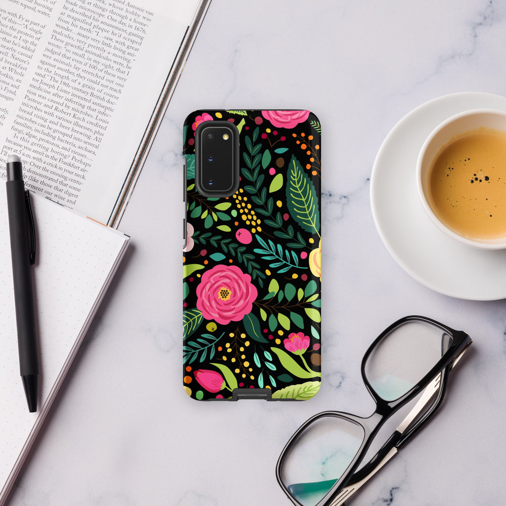 Bright Floral On Black Tough case for Samsung® Matte Samsung Galaxy S20 Samsung Tough Phone Case Globally Fulfilled Plants