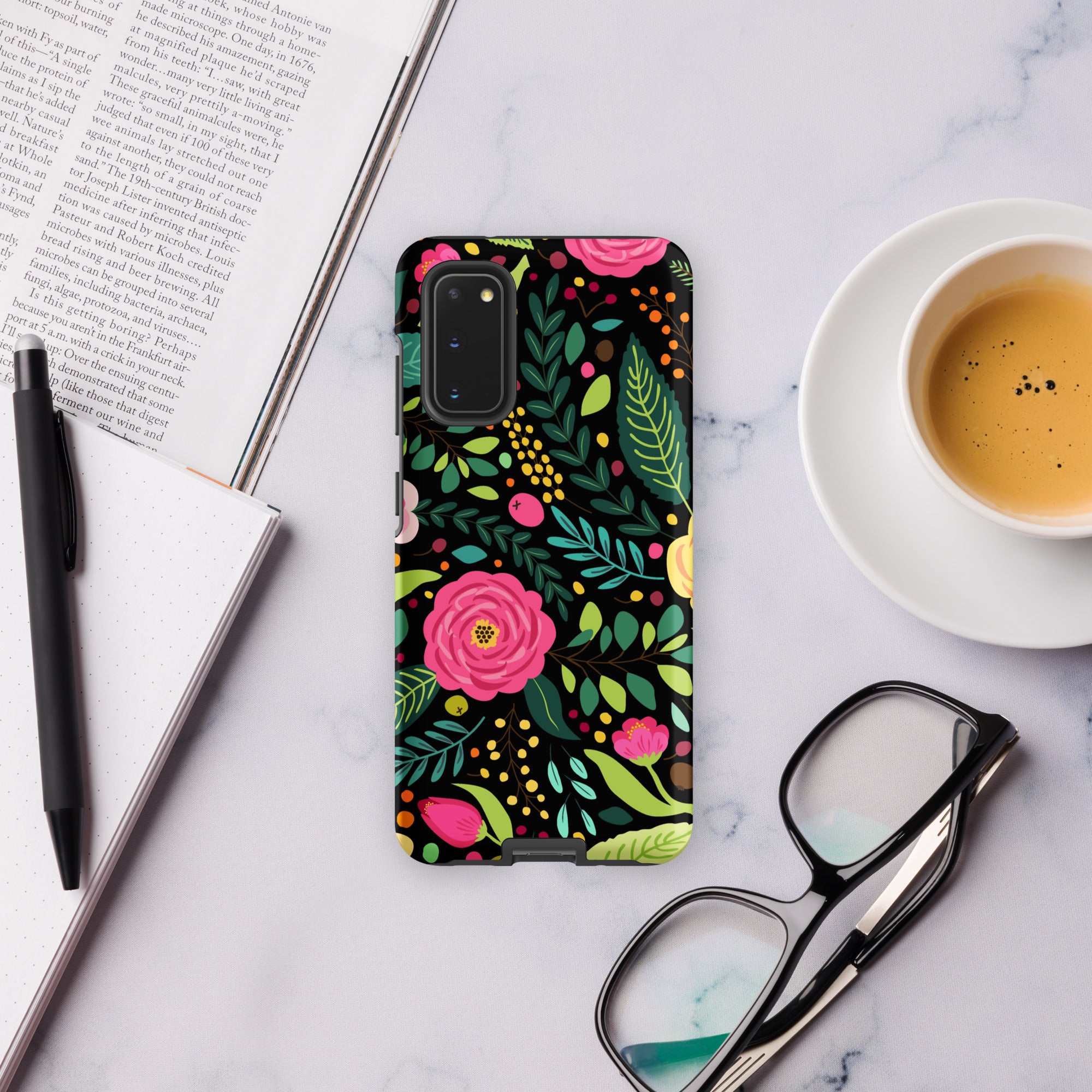 Bright Floral On Black Tough case for Samsung® Matte Samsung Galaxy S20 Samsung Tough Phone Case Globally Fulfilled Plants