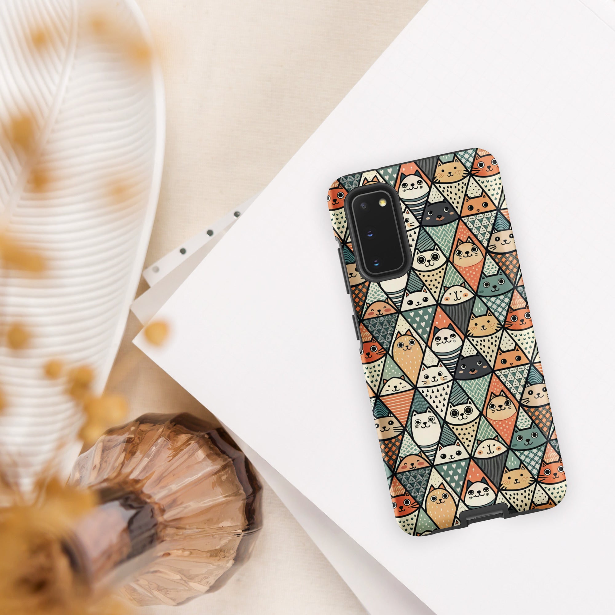 Diamond Cat Pattern - Tough case for Samsung® Matte Samsung Galaxy S20 Samsung Tough Phone Case animal Globally Fulfilled