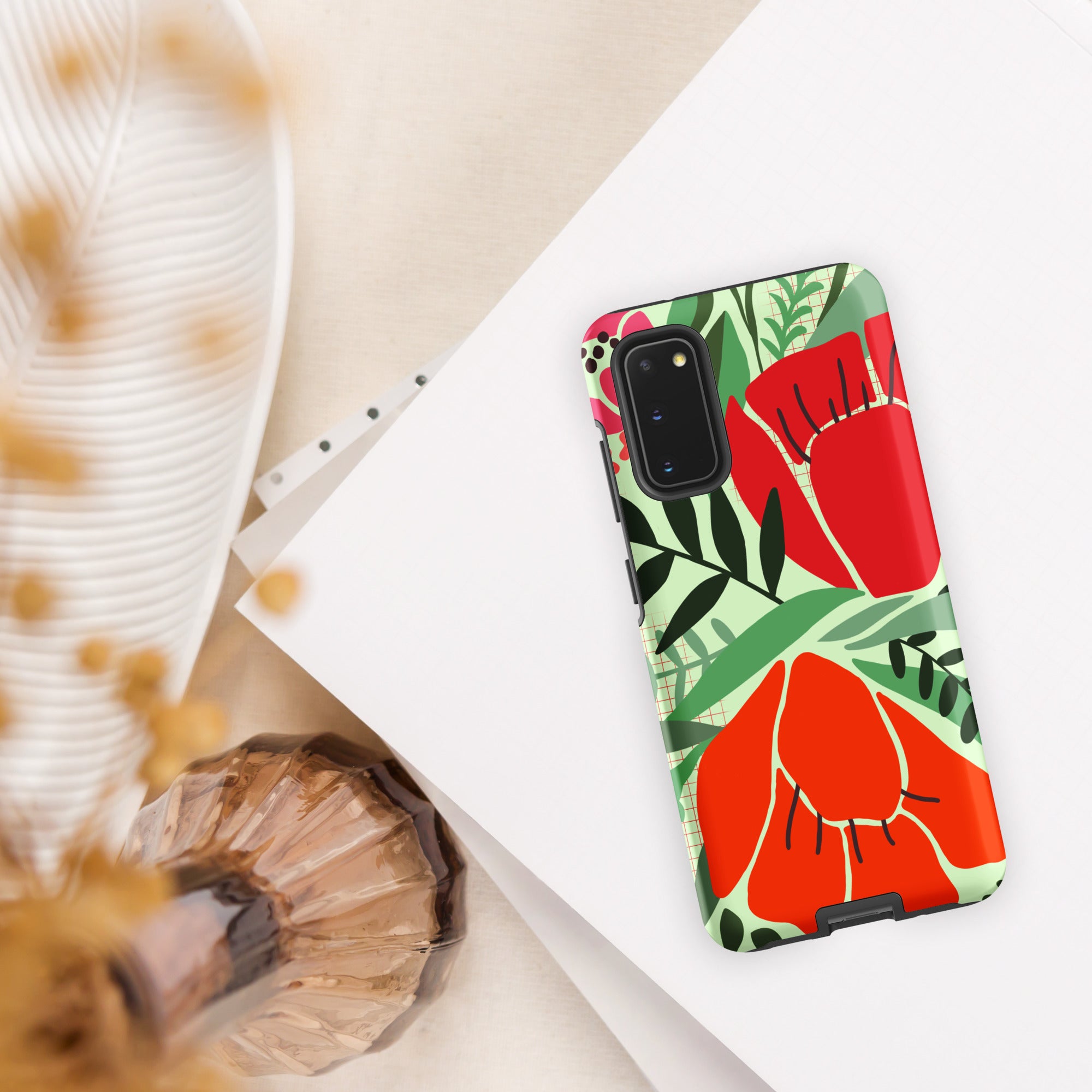 Red Flowers - Tough case for Samsung® Matte Samsung Galaxy S20 Samsung Tough Phone Case Globally Fulfilled Plants