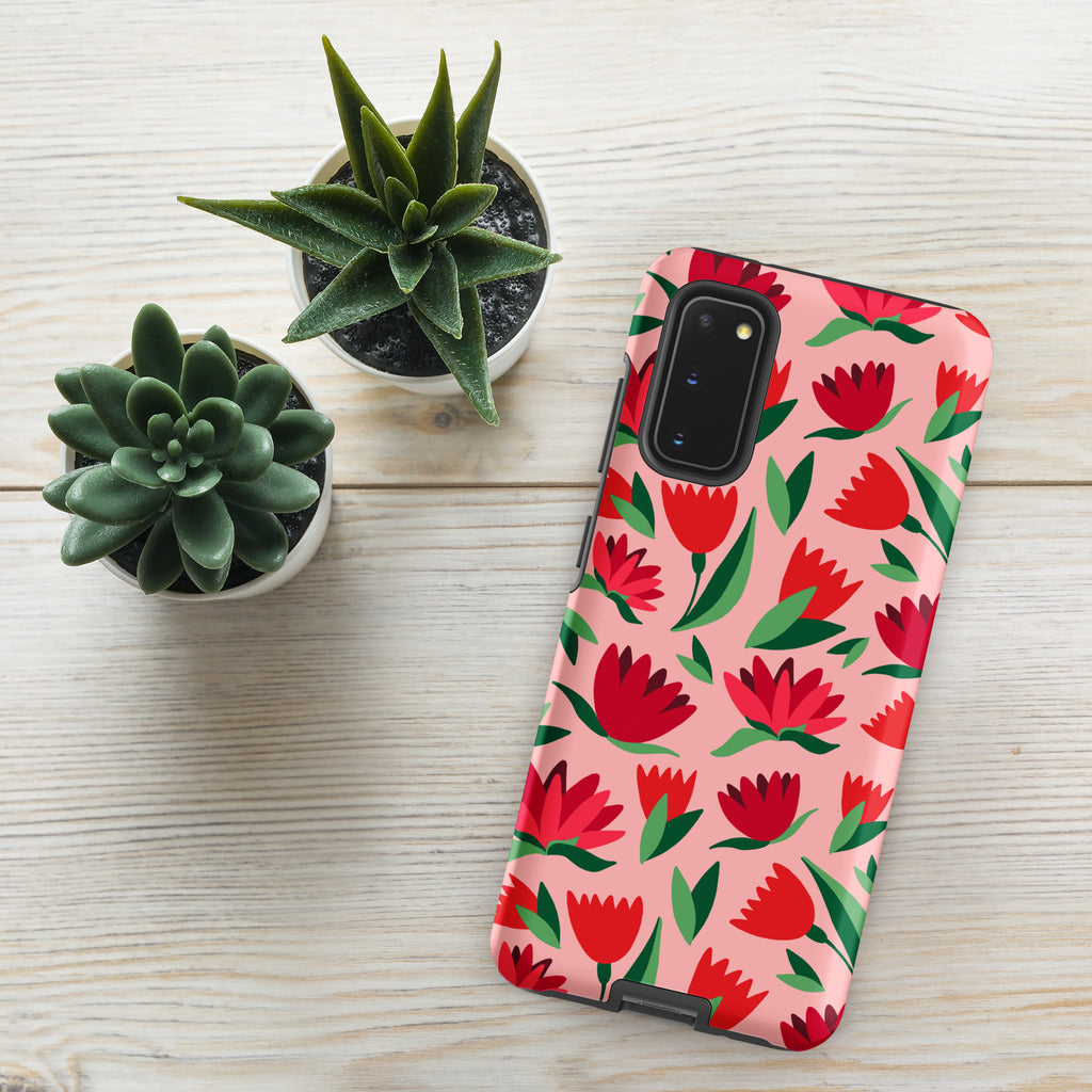 Red Flowers On Pink Tough case for Samsung® Matte Samsung Galaxy S20 Samsung Tough Phone Case Globally Fulfilled Plants