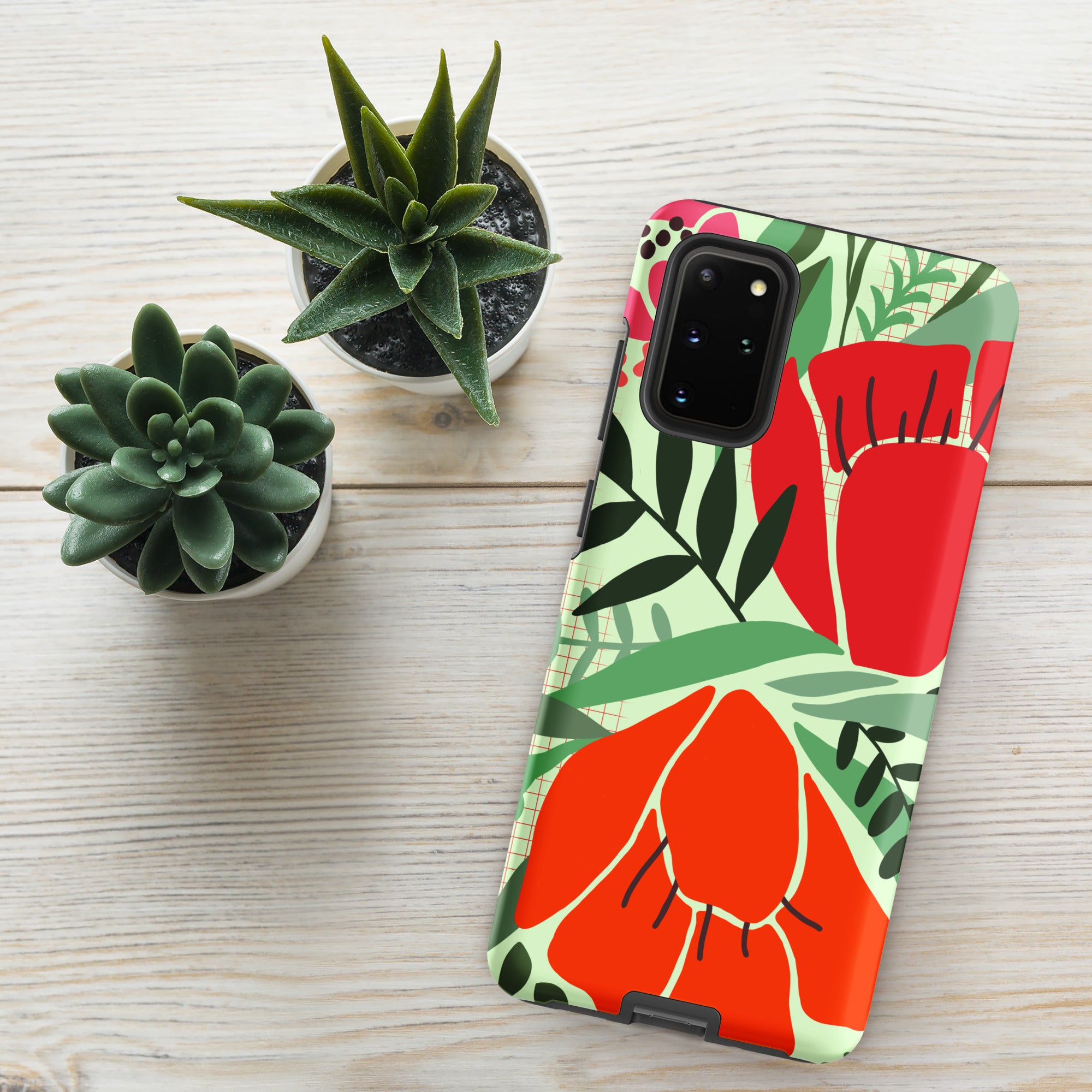 Red Flowers - Tough case for Samsung® Matte Samsung Galaxy S20 Plus Samsung Tough Phone Case Globally Fulfilled Plants