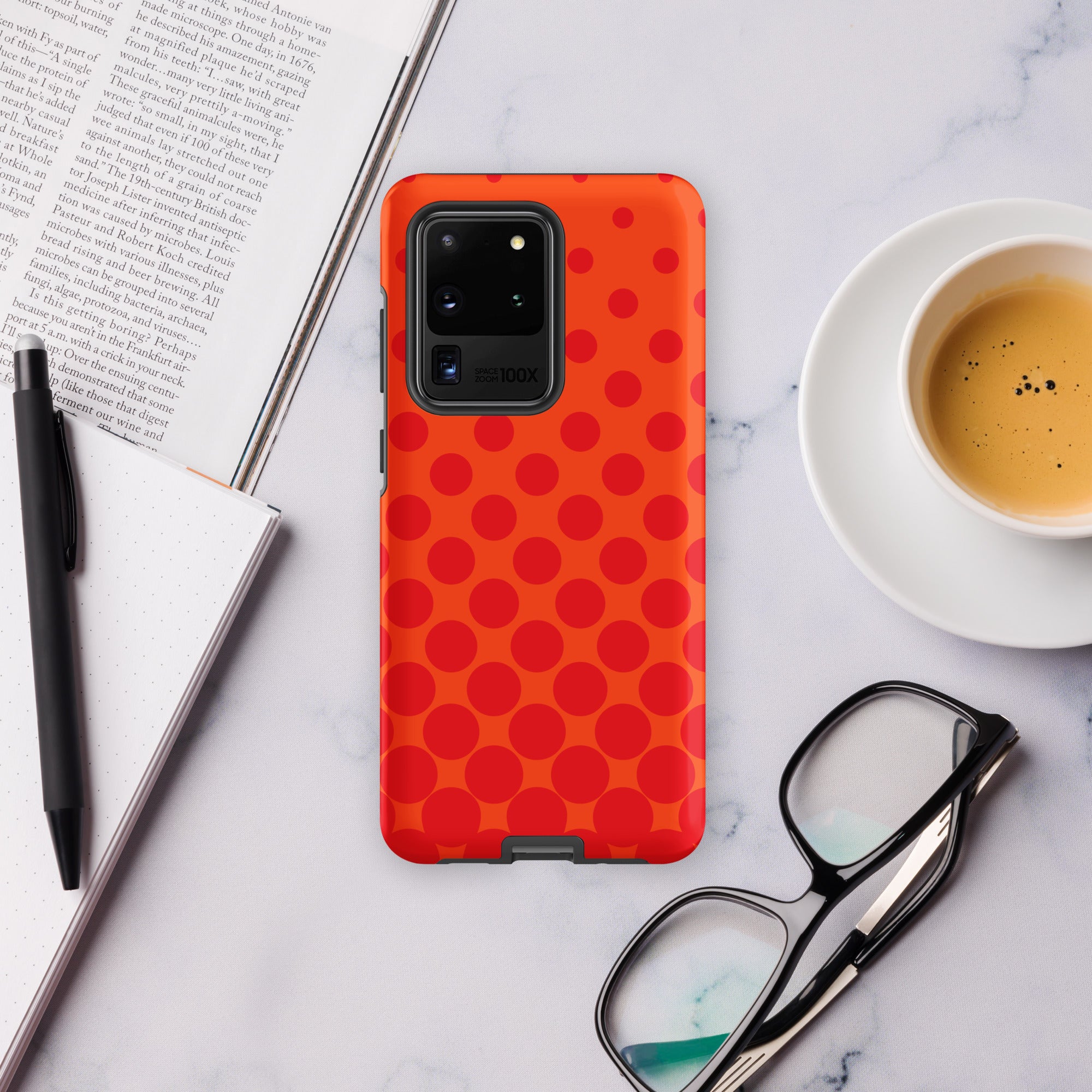 Red Circles On Orange - Tough case for Samsung® Matte Samsung Galaxy S20 Ultra Samsung Tough Phone Case Globally Fulfilled