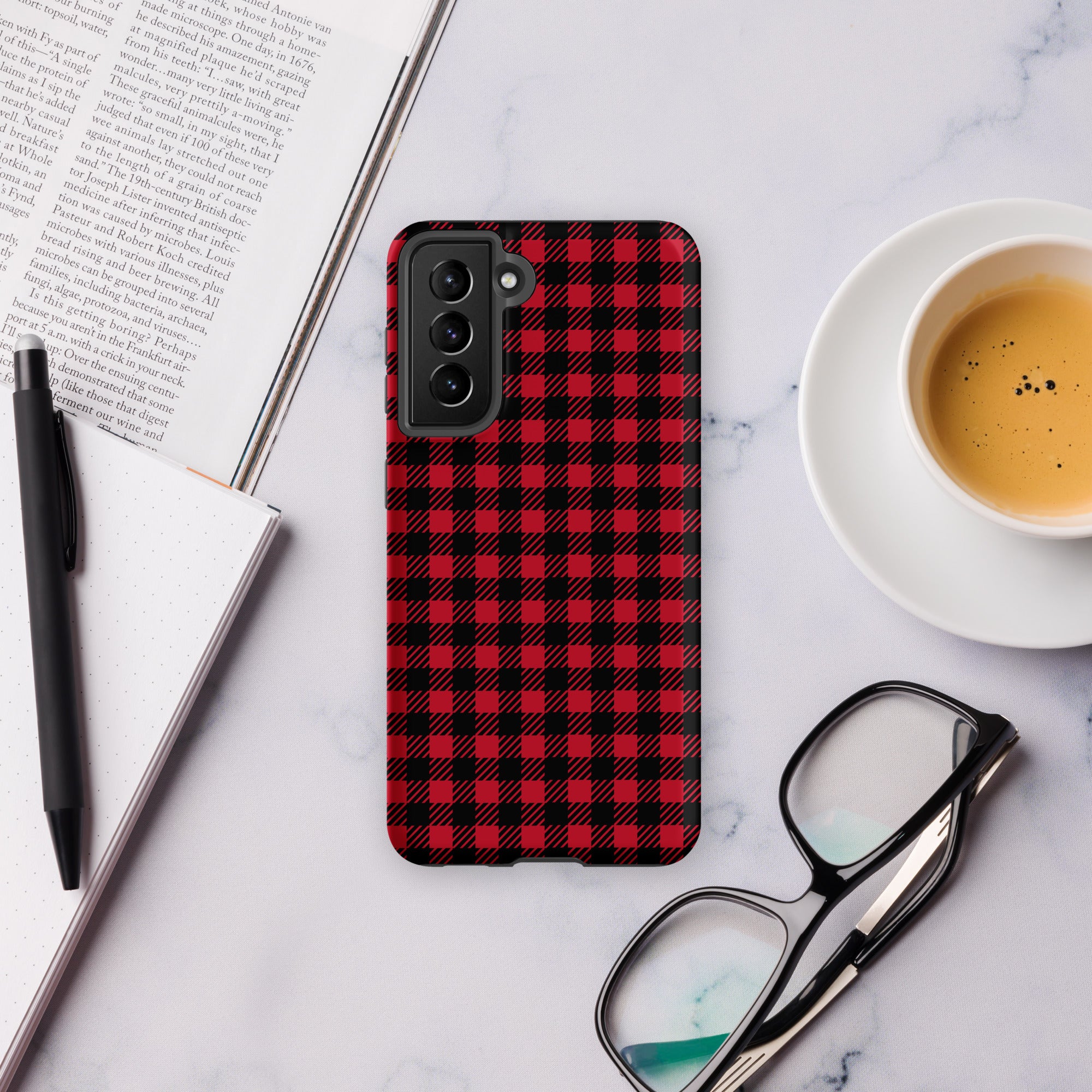 Red And Black Check Tough case for Samsung® Matte Samsung Galaxy S21 FE Samsung Tough Phone Case Globally Fulfilled