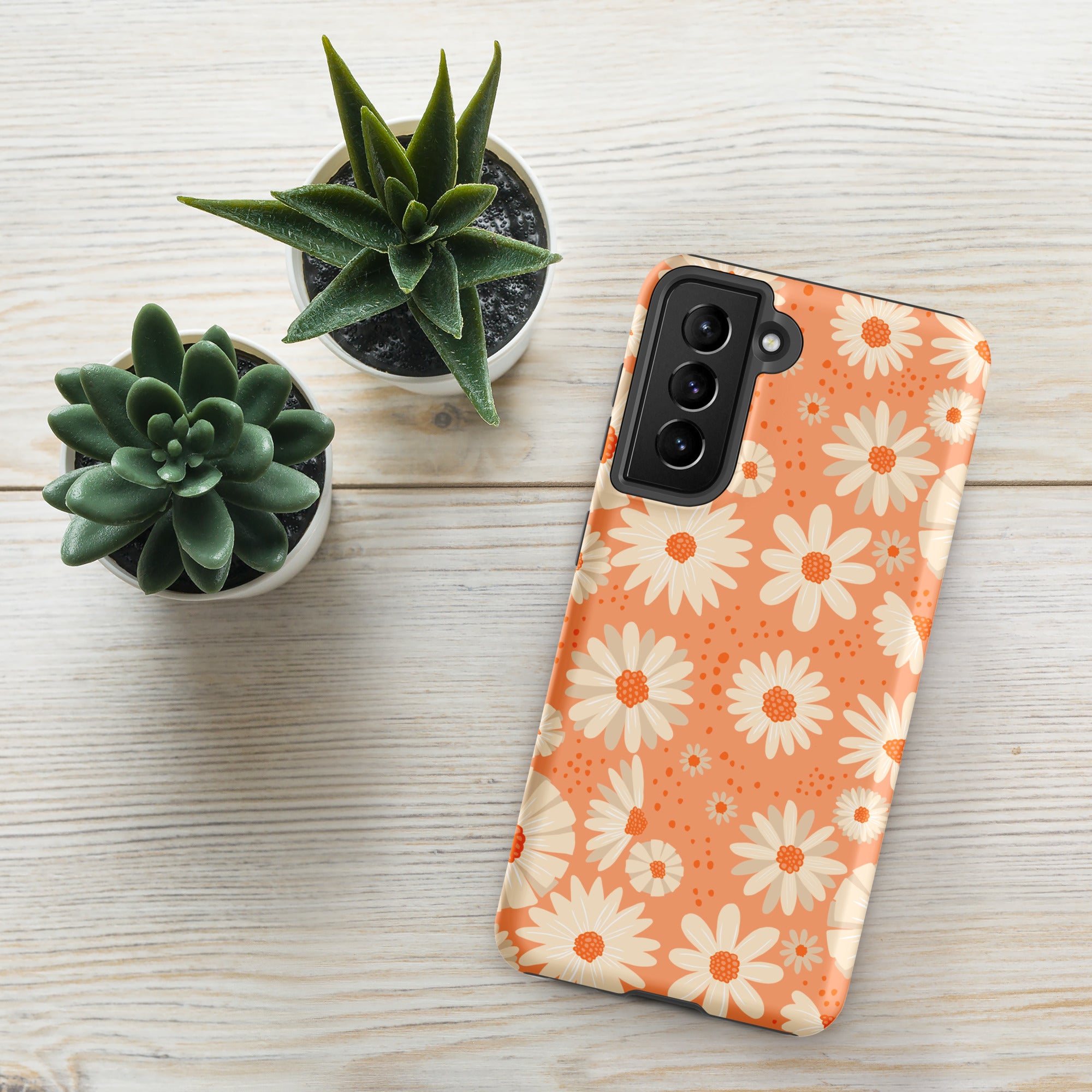 Daisies On Orange - Tough case for Samsung® Matte Samsung Galaxy S21 Samsung Tough Phone Case Globally Fulfilled Plants