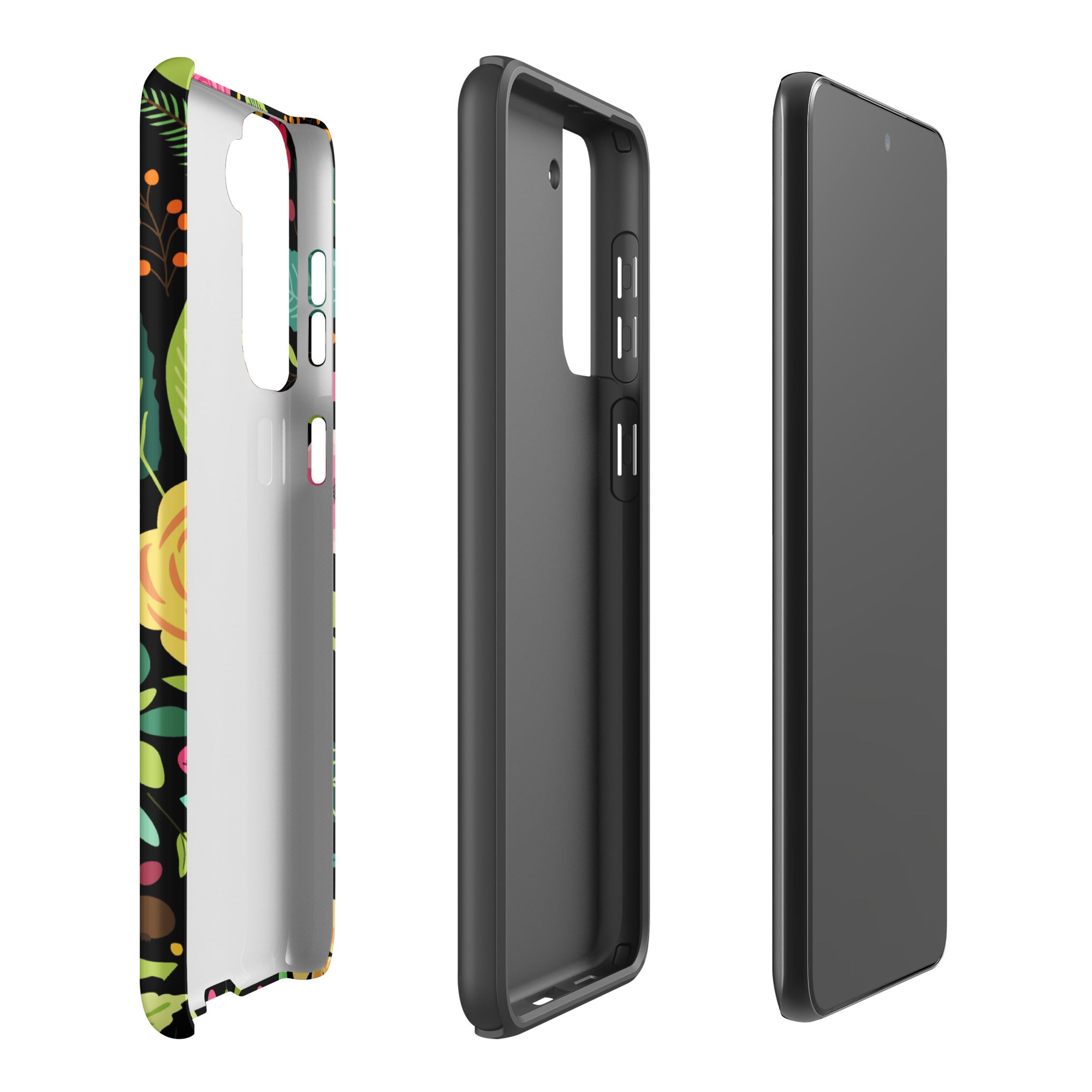 Bright Floral On Black Tough case for Samsung® Matte Samsung Galaxy S21 Plus Samsung Tough Phone Case Globally Fulfilled Plants