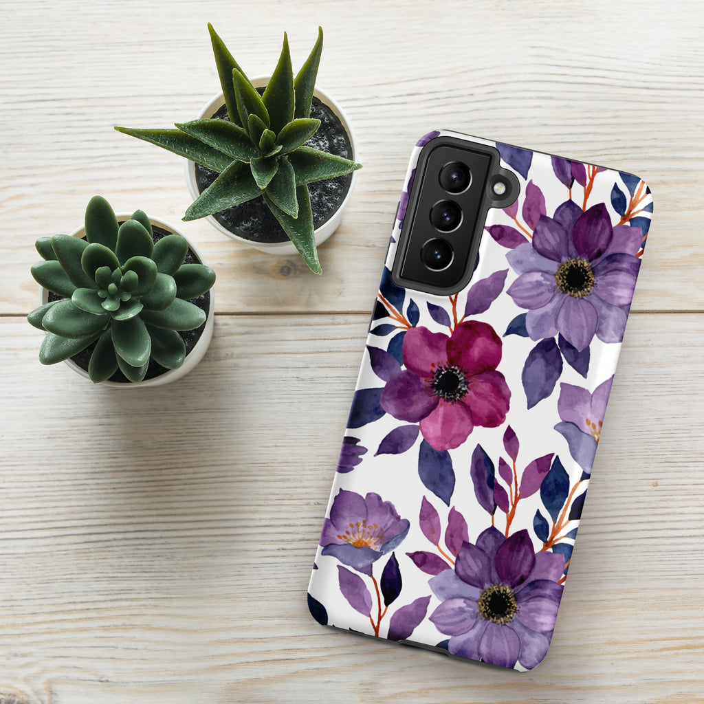 Purple Floral Tough case for Samsung® Matte Samsung Galaxy S21 Plus Samsung Tough Phone Case Globally Fulfilled Plants