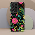 Bright Floral On Black Tough case for Samsung® Matte Samsung Galaxy S21 Ultra Samsung Tough Phone Case Globally Fulfilled Plants