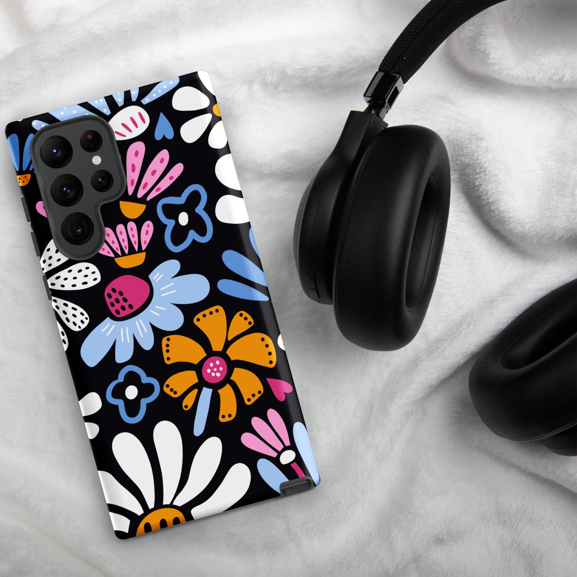 Graphic Flowers On Black Tough case for Samsung® Samsung Tough Phone Case Globally Fulfilled Plants