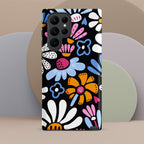 Graphic Flowers On Black Tough case for Samsung® Matte Samsung Galaxy S22 Ultra Samsung Tough Phone Case Globally Fulfilled Plants