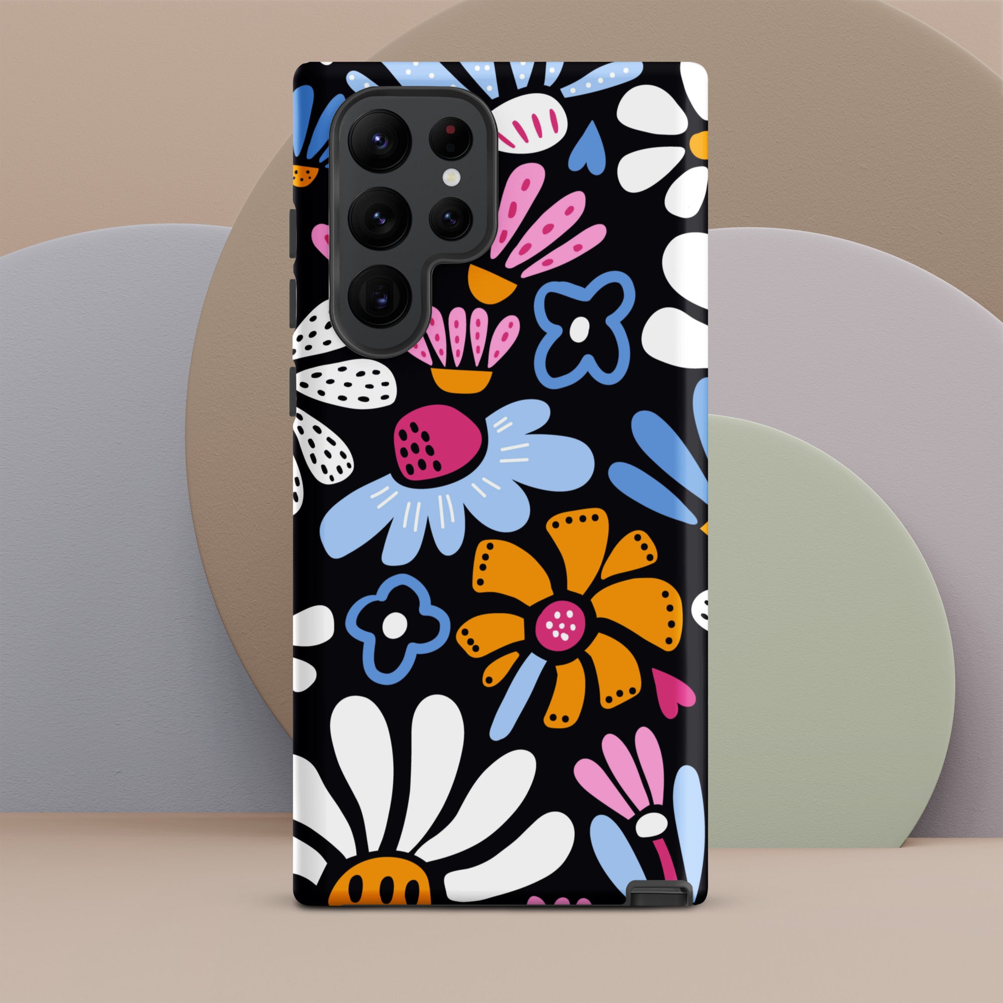 Graphic Flowers On Black Tough case for Samsung® Matte Samsung Galaxy S22 Ultra Samsung Tough Phone Case Globally Fulfilled Plants