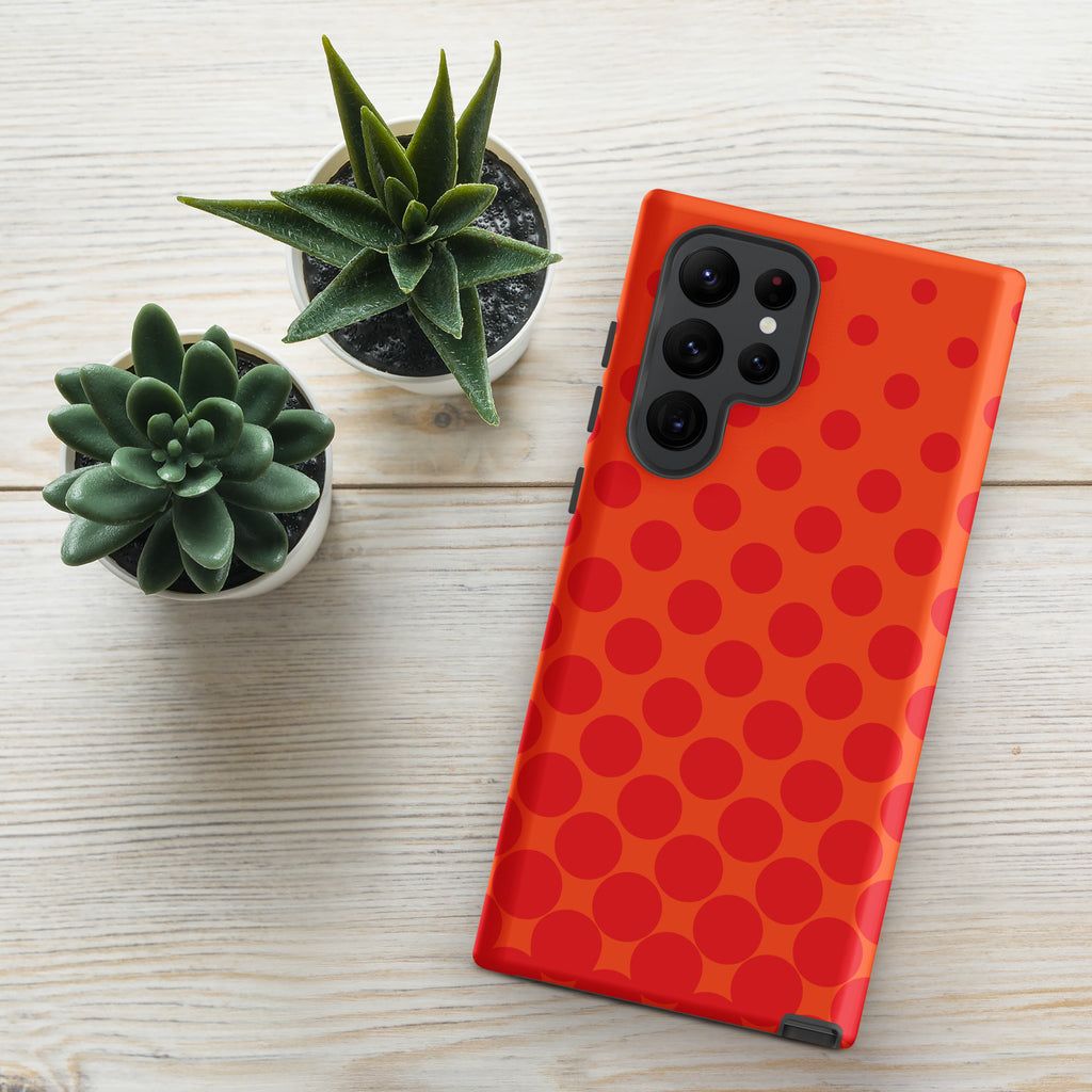 Red Circles On Orange Tough case for Samsung® Matte Samsung Galaxy S22 Ultra Samsung Tough Phone Case Globally Fulfilled