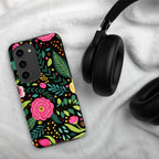Bright Floral On Black Tough case for Samsung® Matte Samsung Galaxy S23 Samsung Tough Phone Case Globally Fulfilled Plants