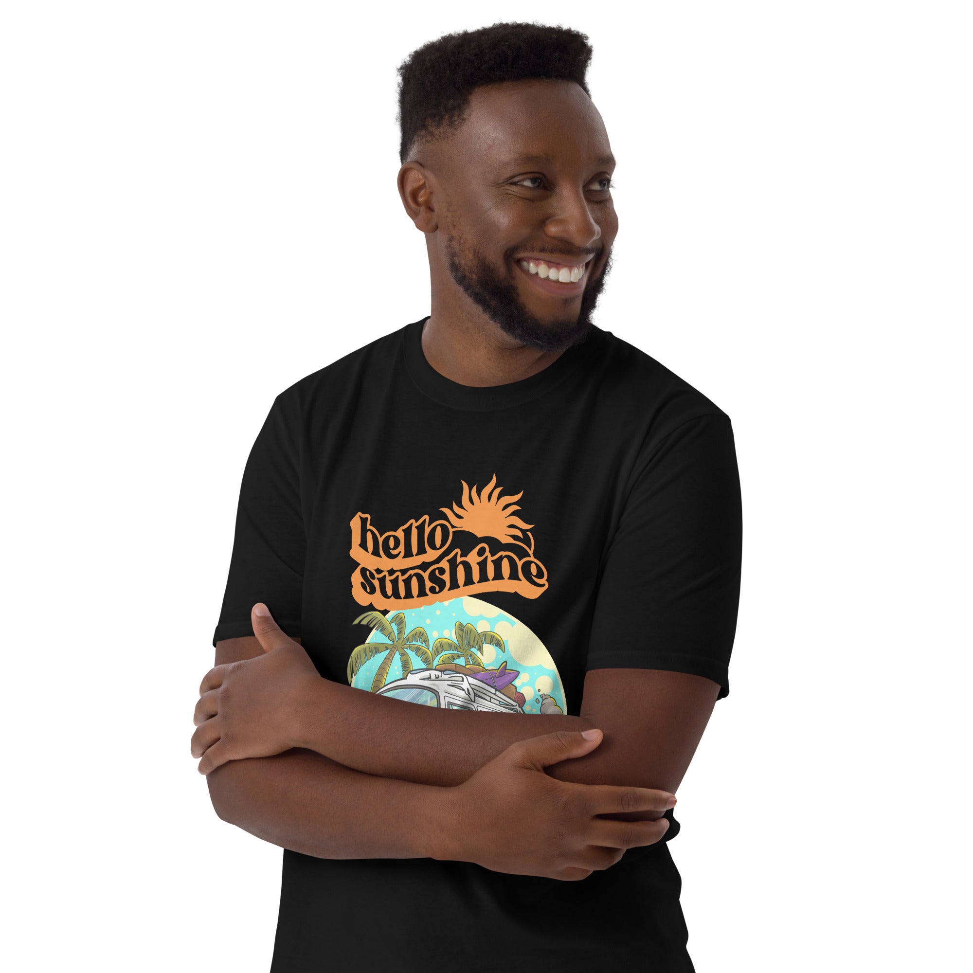 Hello Sunshine, Beach Van - Short-Sleeve Unisex T-Shirt Unisex T-shirt Globally Fulfilled Printed Worldwide Retro Summer Surf