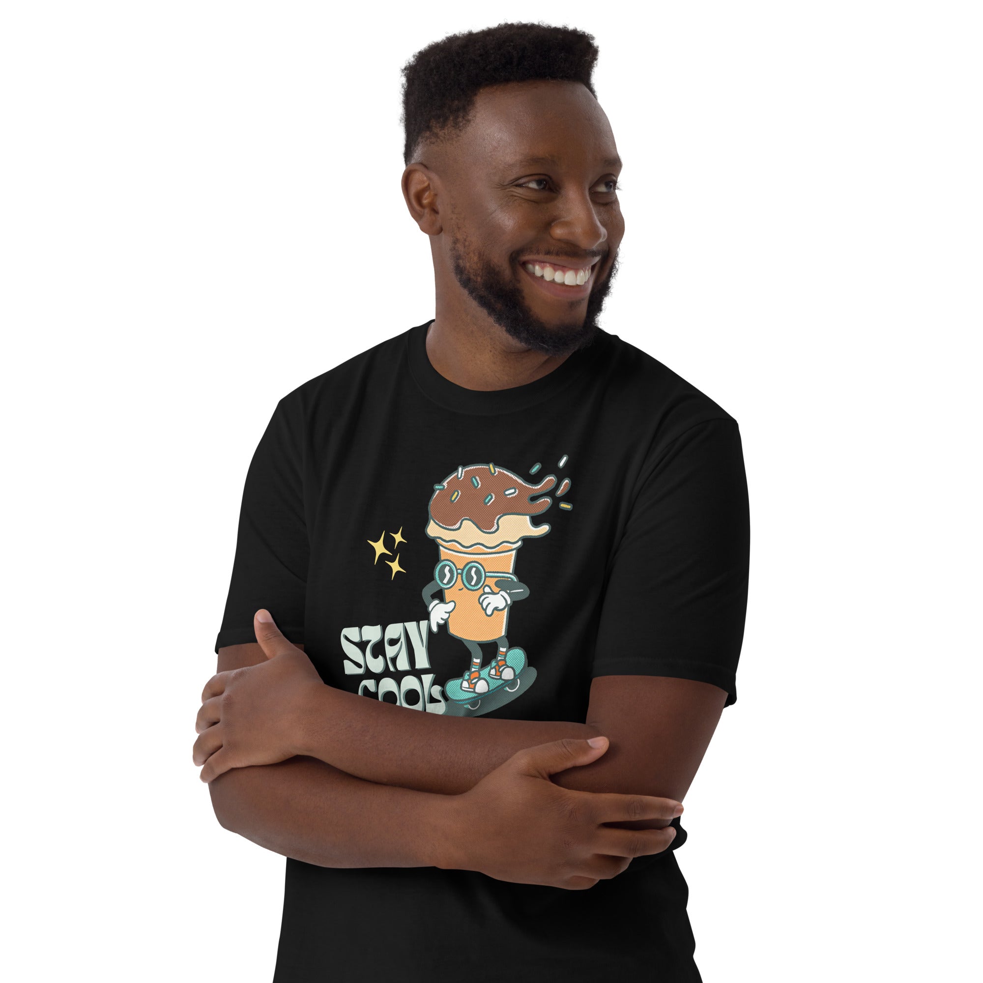 Stay Cool, Find Your Happy Place, Ice cream, Skateboard - Short-Sleeve Unisex T-Shirt Unisex T-shirt Food Globally Fulfilled Printed Worldwide Summer