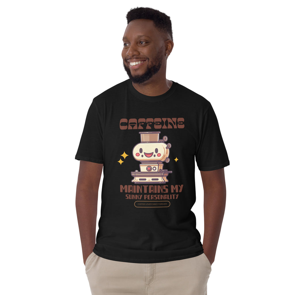 Caffeine Maintains My Sunny Personality - Short-Sleeve Unisex T-Shirt Unisex T-shirt Coffee Globally Fulfilled Printed Worldwide