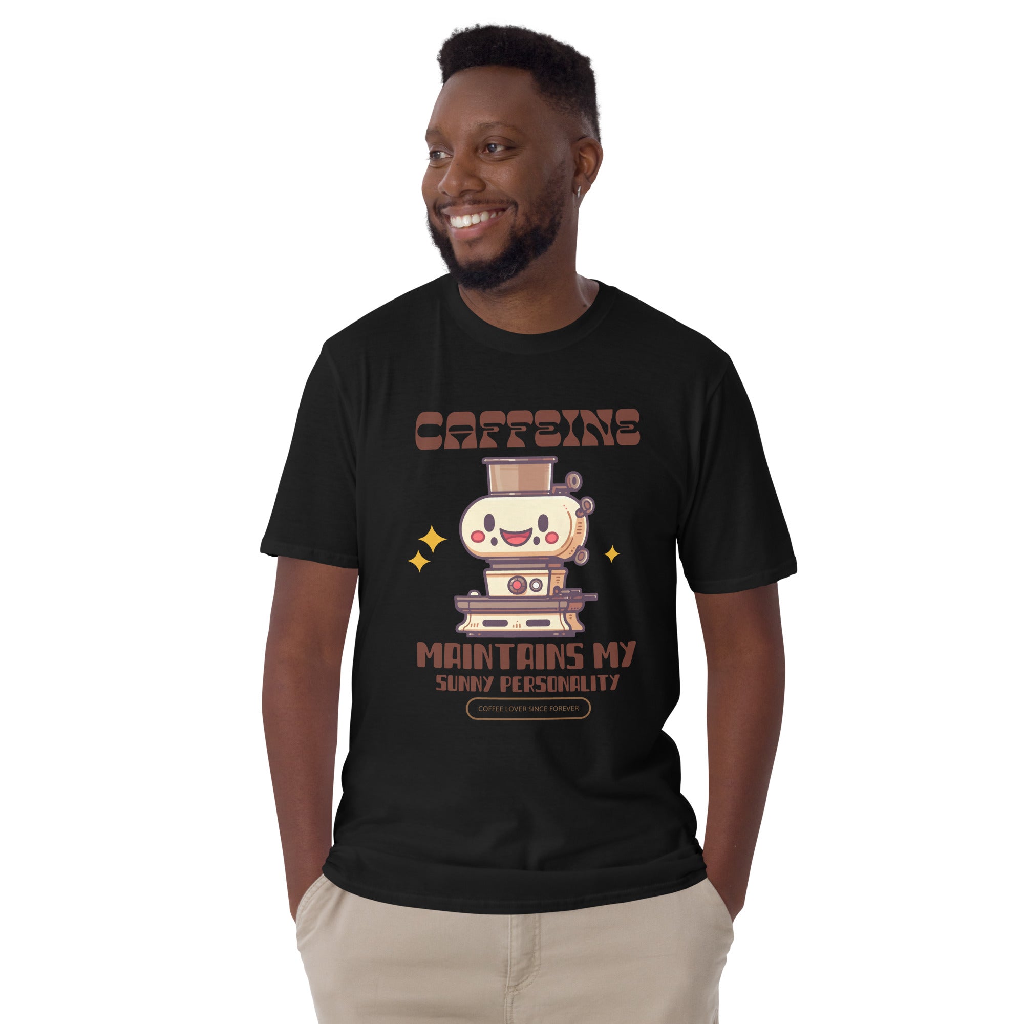 Caffeine Maintains My Sunny Personality - Short-Sleeve Unisex T-Shirt Unisex T-shirt Coffee Globally Fulfilled Printed Worldwide