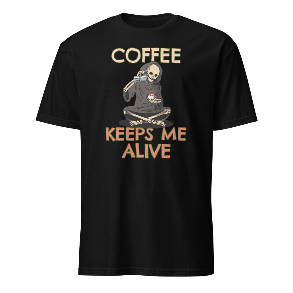 Coffee Keeps Me Alive, Skeleton - Short-Sleeve Unisex T-Shirt Black Unisex T-shirt Coffee Globally Fulfilled Printed Worldwide