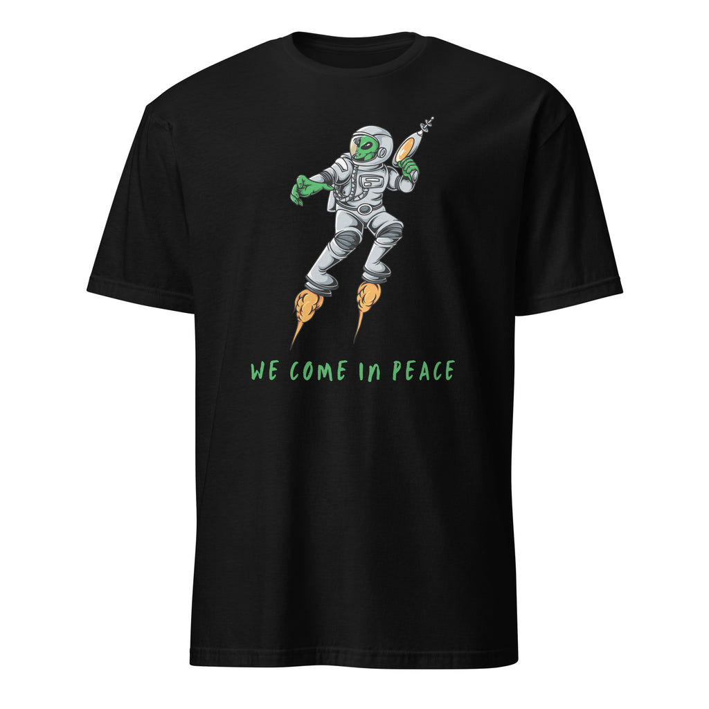 Alien, We Come In Peace - Short-Sleeve Unisex T-Shirt Black Unisex T-shirt funny Globally Fulfilled Printed Worldwide sci fi