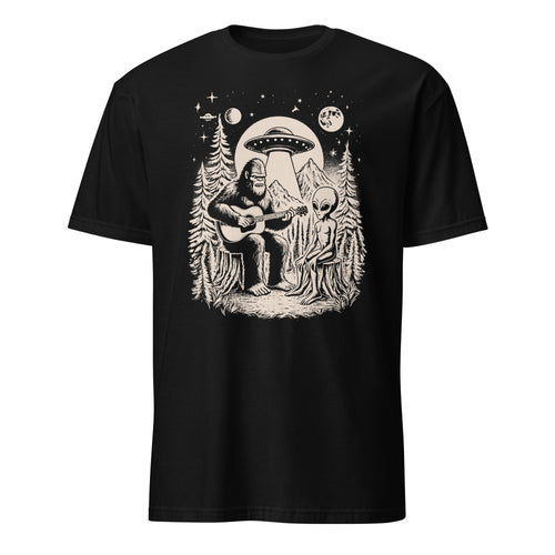 Bigfoot And Alien Playing Guitar - Short-Sleeve Unisex T-Shirt Black Unisex T-shirt Music Printed Offshore