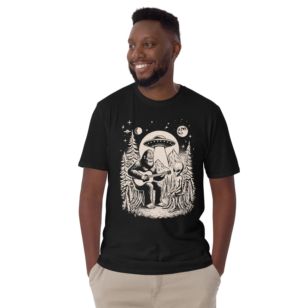 Bigfoot And Alien Playing Guitar - Short-Sleeve Unisex T-Shirt Unisex T-shirt Music Printed Offshore