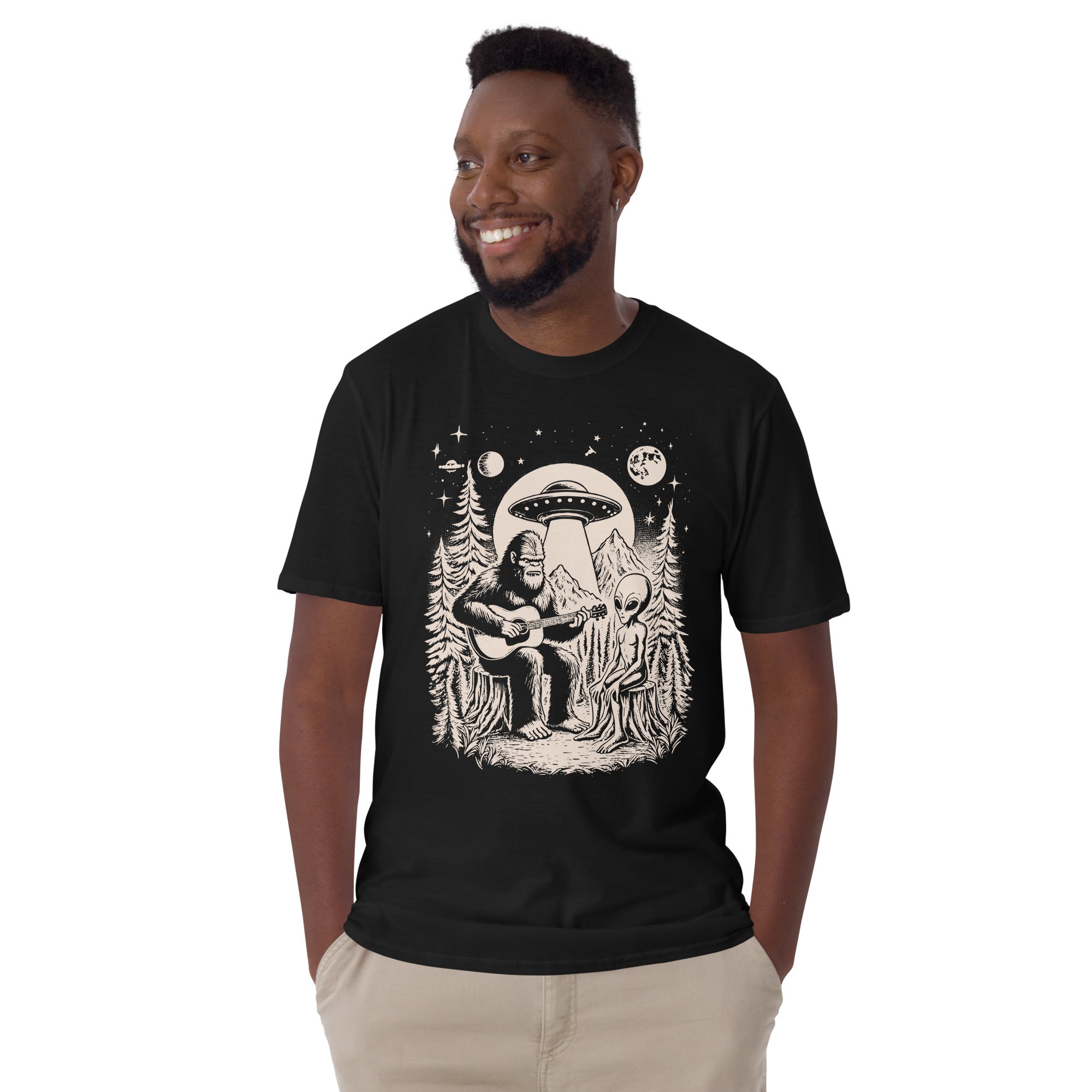 Bigfoot And Alien Playing Guitar - Short-Sleeve Unisex T-Shirt Unisex T-shirt Music Printed Offshore