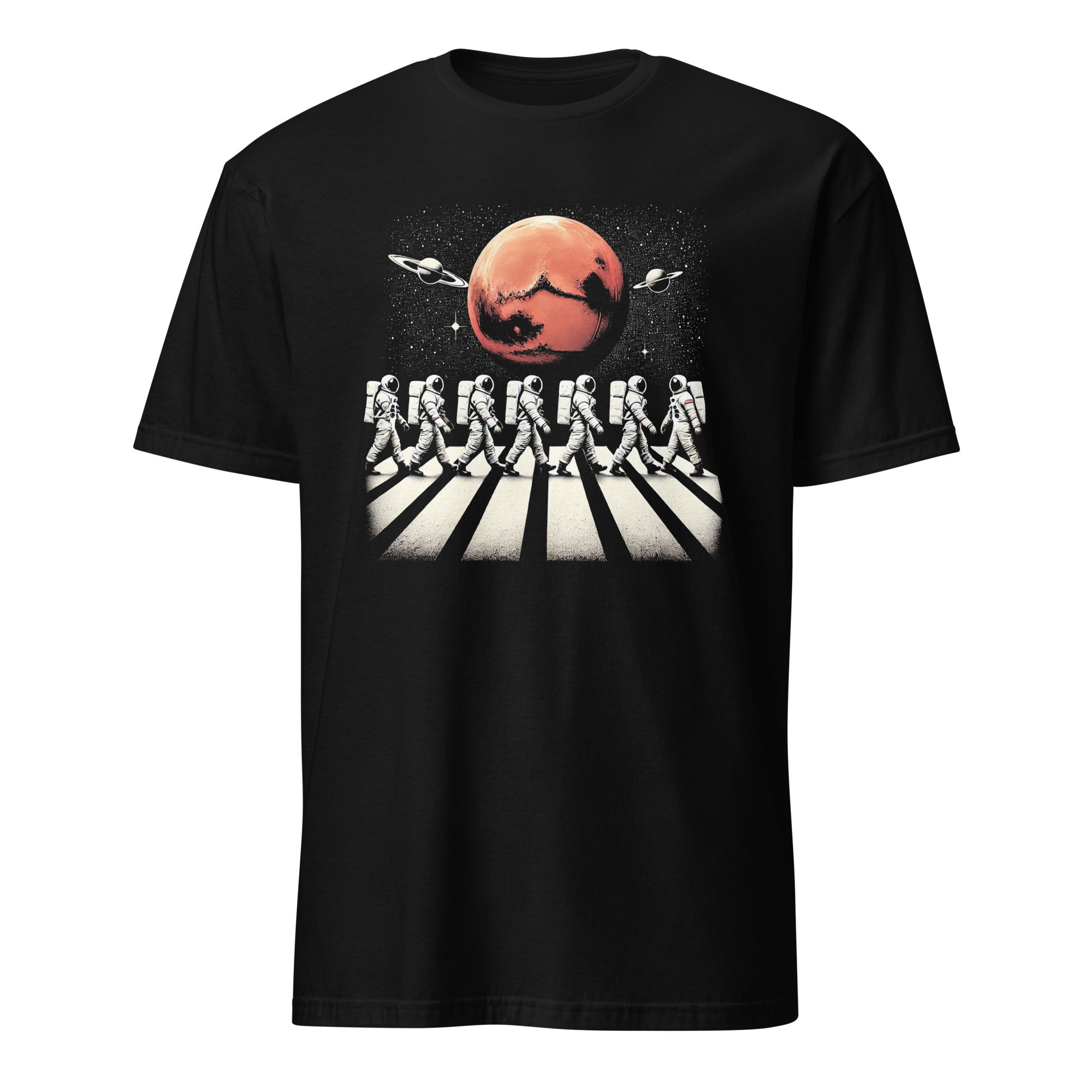 Astronauts Crossing Street In Space - Short-Sleeve Unisex T-Shirt Black Unisex T-shirt Globally Fulfilled Space