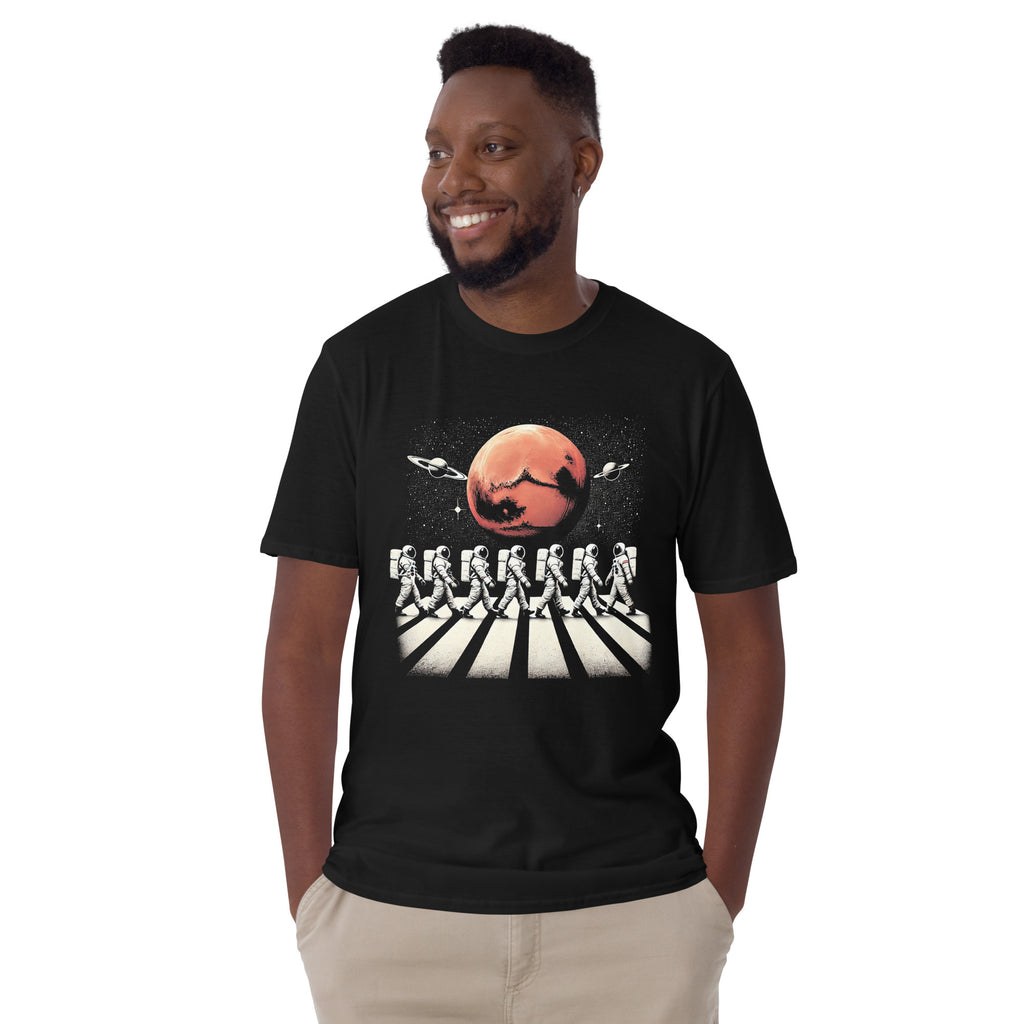 Astronauts Crossing Street In Space - Short-Sleeve Unisex T-Shirt Unisex T-shirt Globally Fulfilled Space