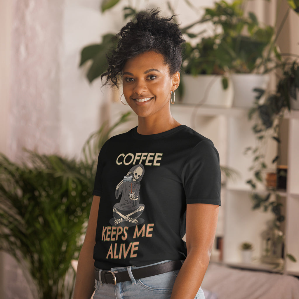 Coffee Keeps Me Alive, Skeleton - Short-Sleeve Unisex T-Shirt Unisex T-shirt Coffee Globally Fulfilled Printed Worldwide