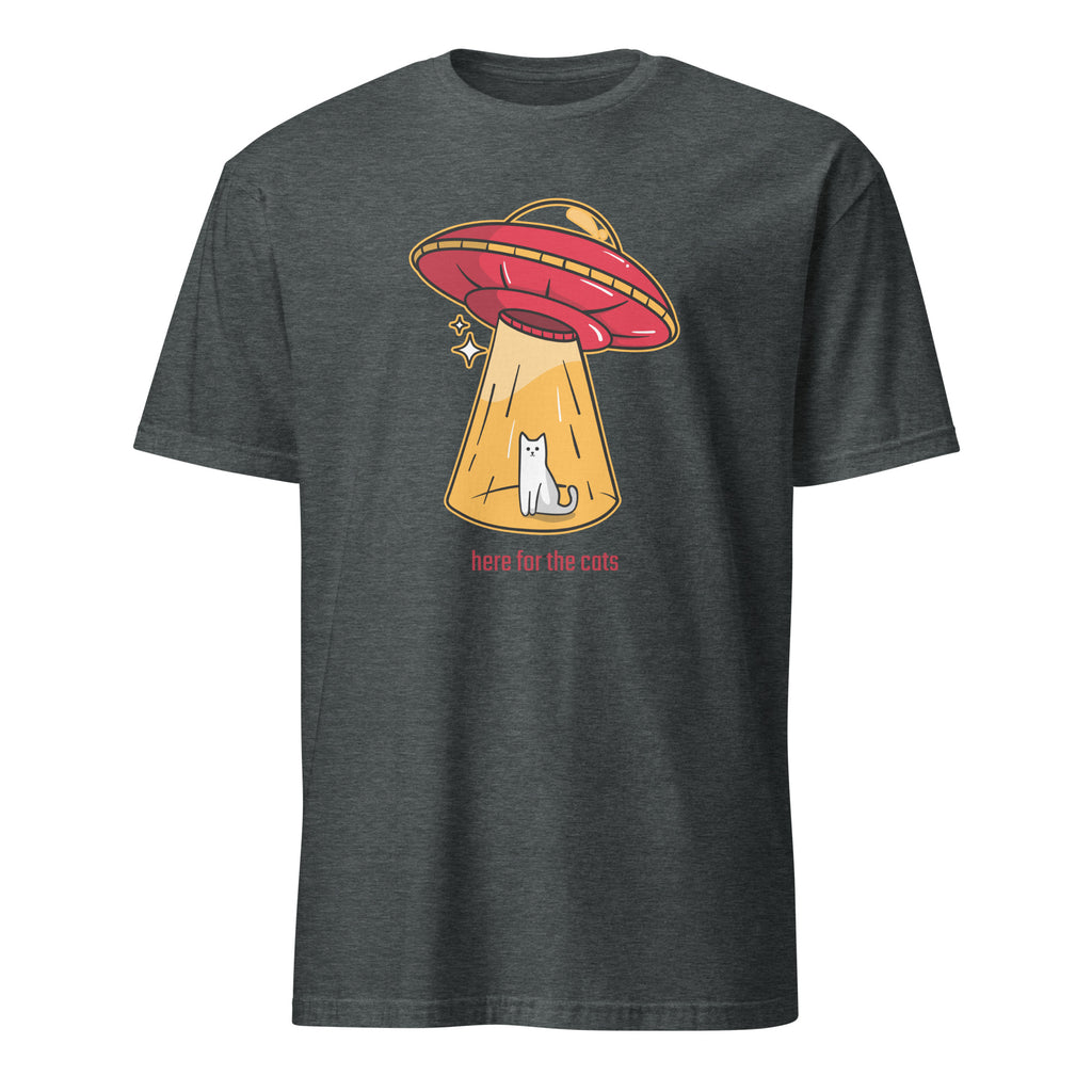 Here For The Cats, Alien Abduction, UFO - Short-Sleeve Unisex T-Shirt Dark Heather Unisex T-shirt Animal Globally Fulfilled Printed Worldwide Sci Fi