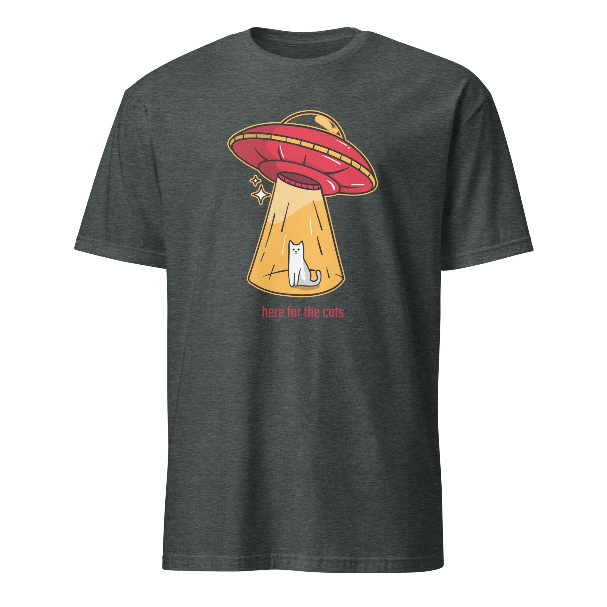 Here For The Cats, Alien Abduction, UFO - Short-Sleeve Unisex T-Shirt Dark Heather Unisex T-shirt Animal Globally Fulfilled Printed Worldwide Sci Fi