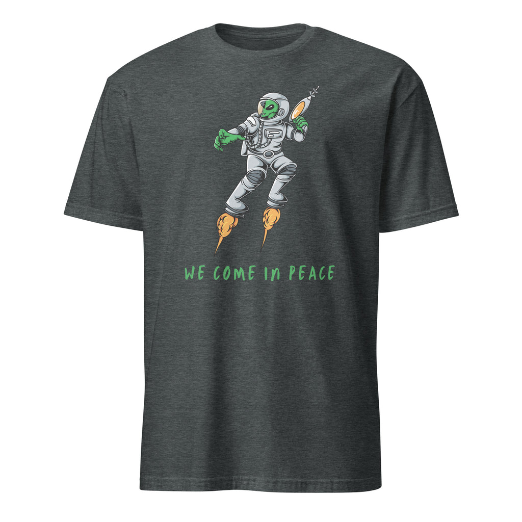 Alien, We Come In Peace - Short-Sleeve Unisex T-Shirt Dark Heather Unisex T-shirt funny Globally Fulfilled Printed Worldwide sci fi