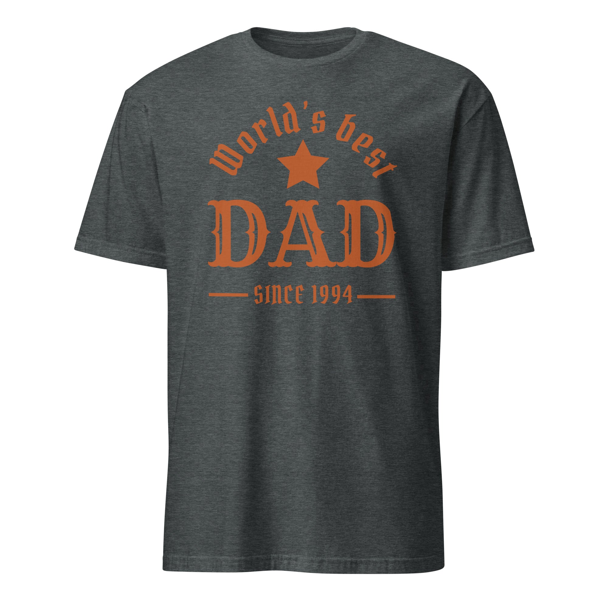 Personalised - World's Best Dad, Change Year - Short-Sleeve Unisex T-Shirt Dark Heather Personalised T-shirt Customise Dad Globally Fulfilled Personalise
