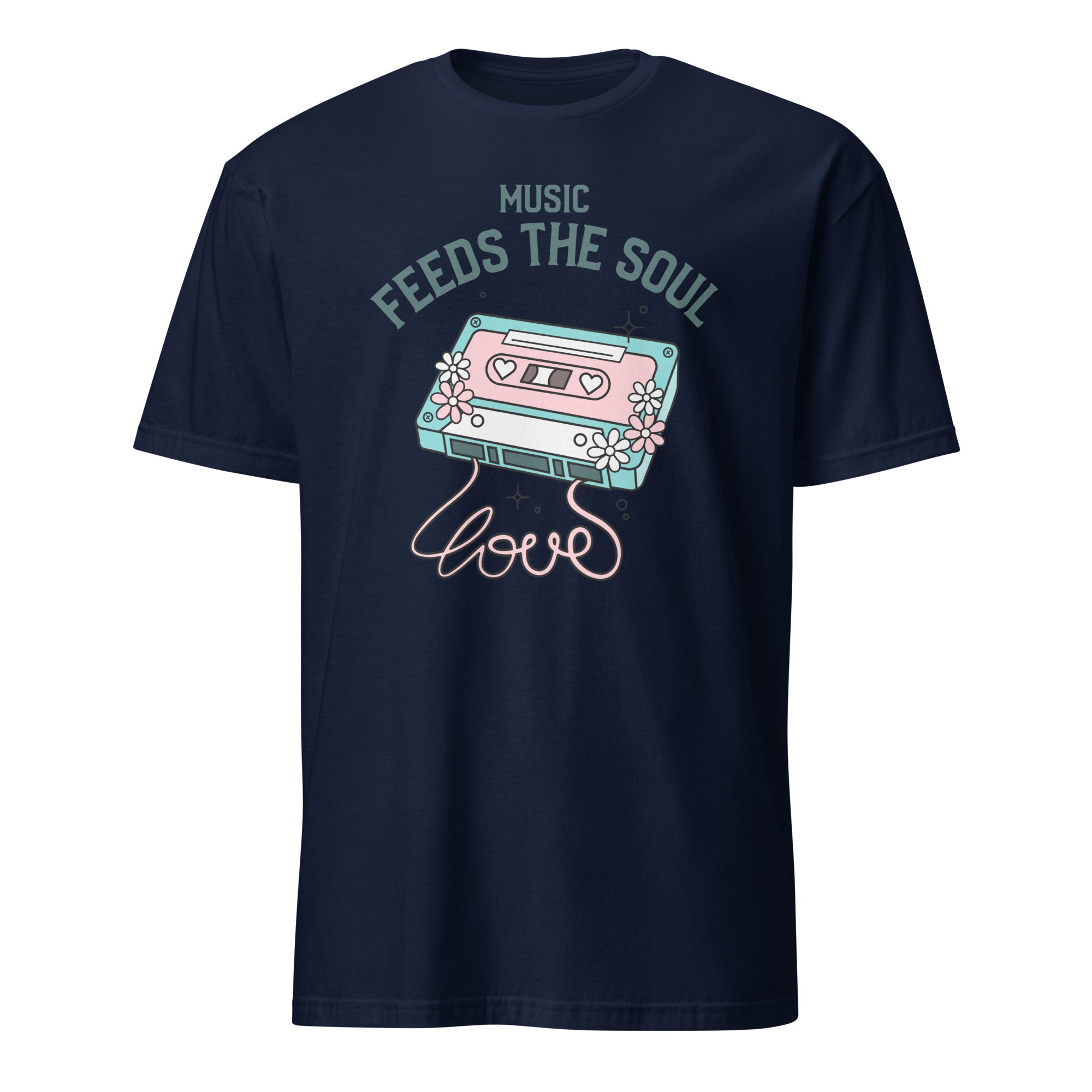 Music Feeds The Soul - Short-Sleeve Unisex T-Shirt Navy Unisex T-shirt Globally Fulfilled Music Printed Worldwide Retro