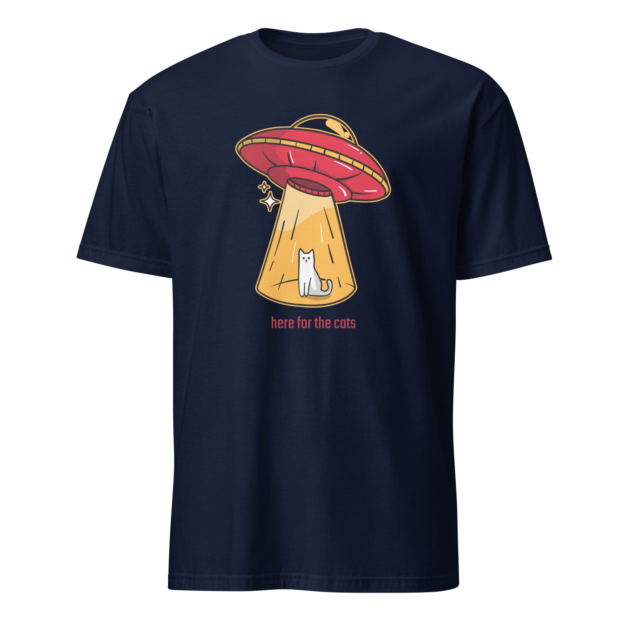 Here For The Cats, Alien Abduction, UFO - Short-Sleeve Unisex T-Shirt Navy Unisex T-shirt Animal Globally Fulfilled Printed Worldwide Sci Fi