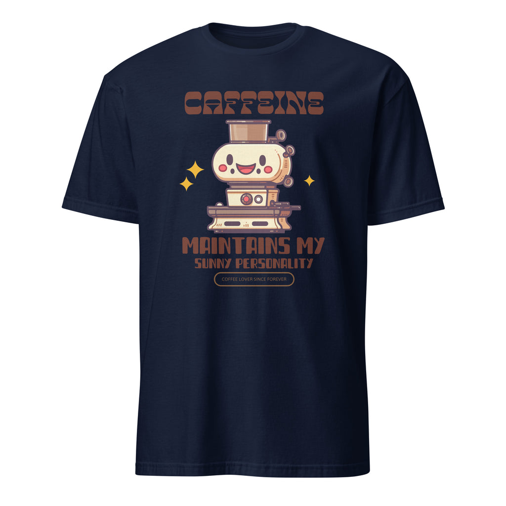 Caffeine Maintains My Sunny Personality - Short-Sleeve Unisex T-Shirt Navy Unisex T-shirt Coffee Globally Fulfilled Printed Worldwide