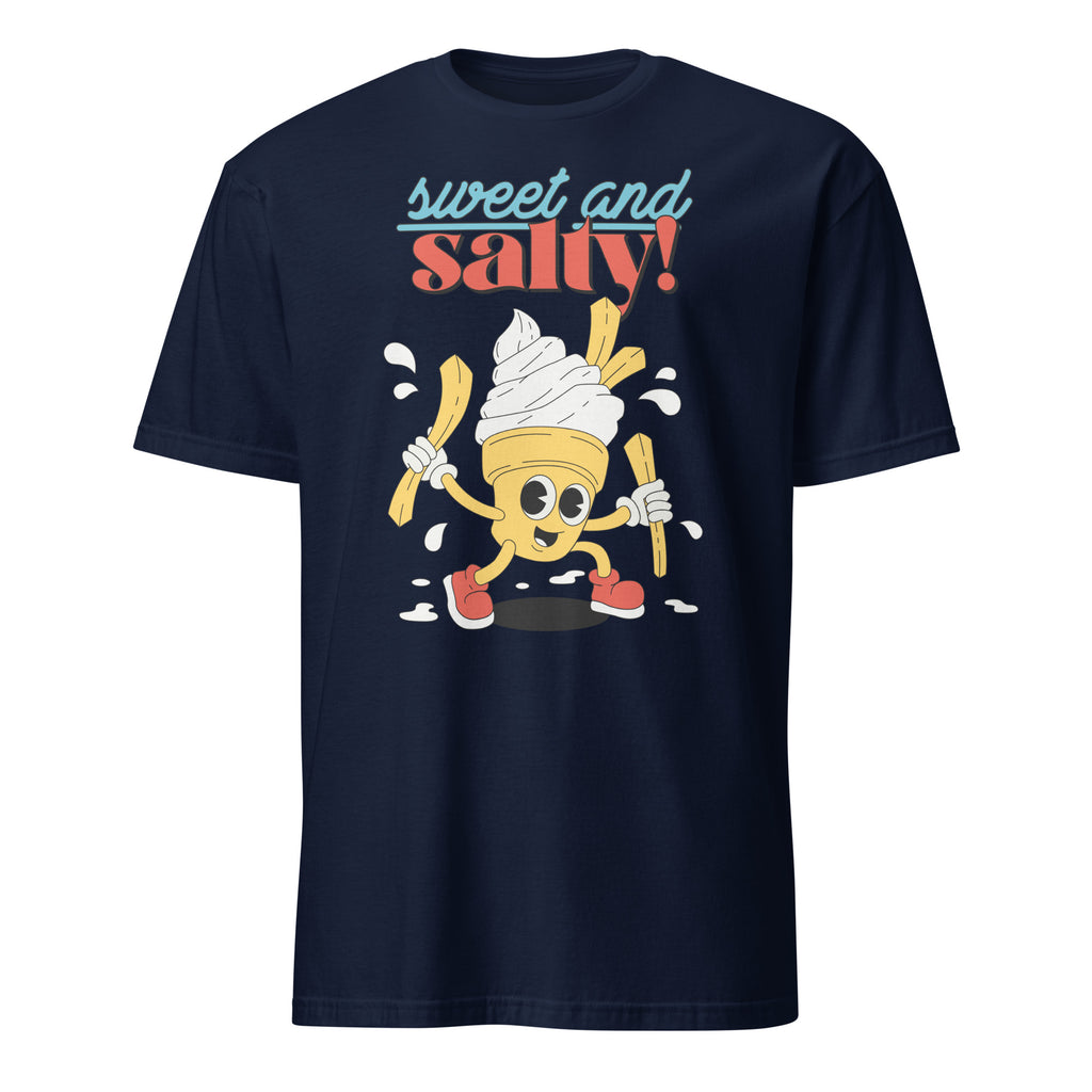 Sweet And Salty, Ice-Cream And Fries - Short-Sleeve Unisex T-Shirt Navy Unisex T-shirt Food Globally Fulfilled Printed Worldwide