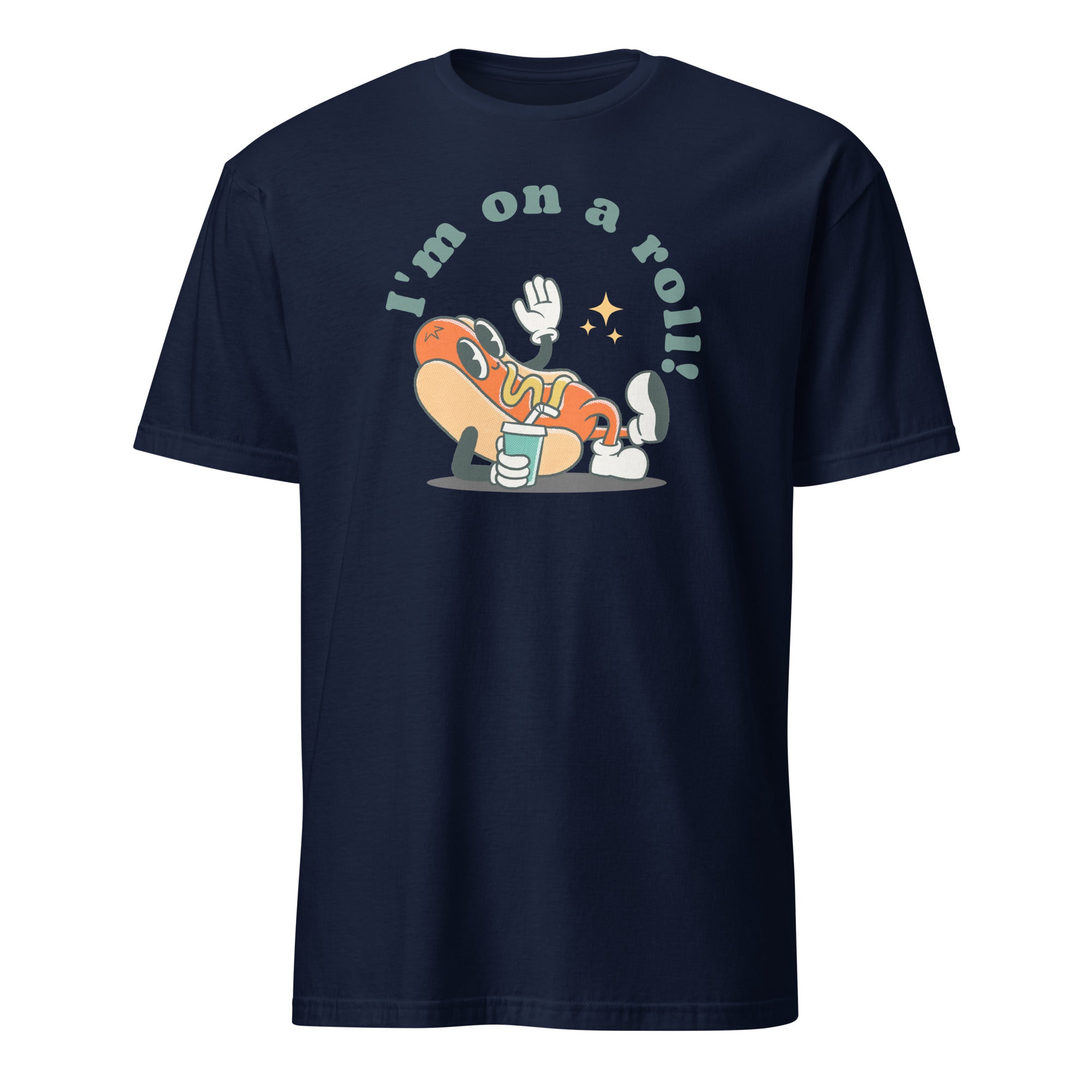 Hot Dog, I'm On A Roll - Short-Sleeve Unisex T-Shirt Navy Unisex T-shirt food funny Globally Fulfilled Printed Worldwide retro