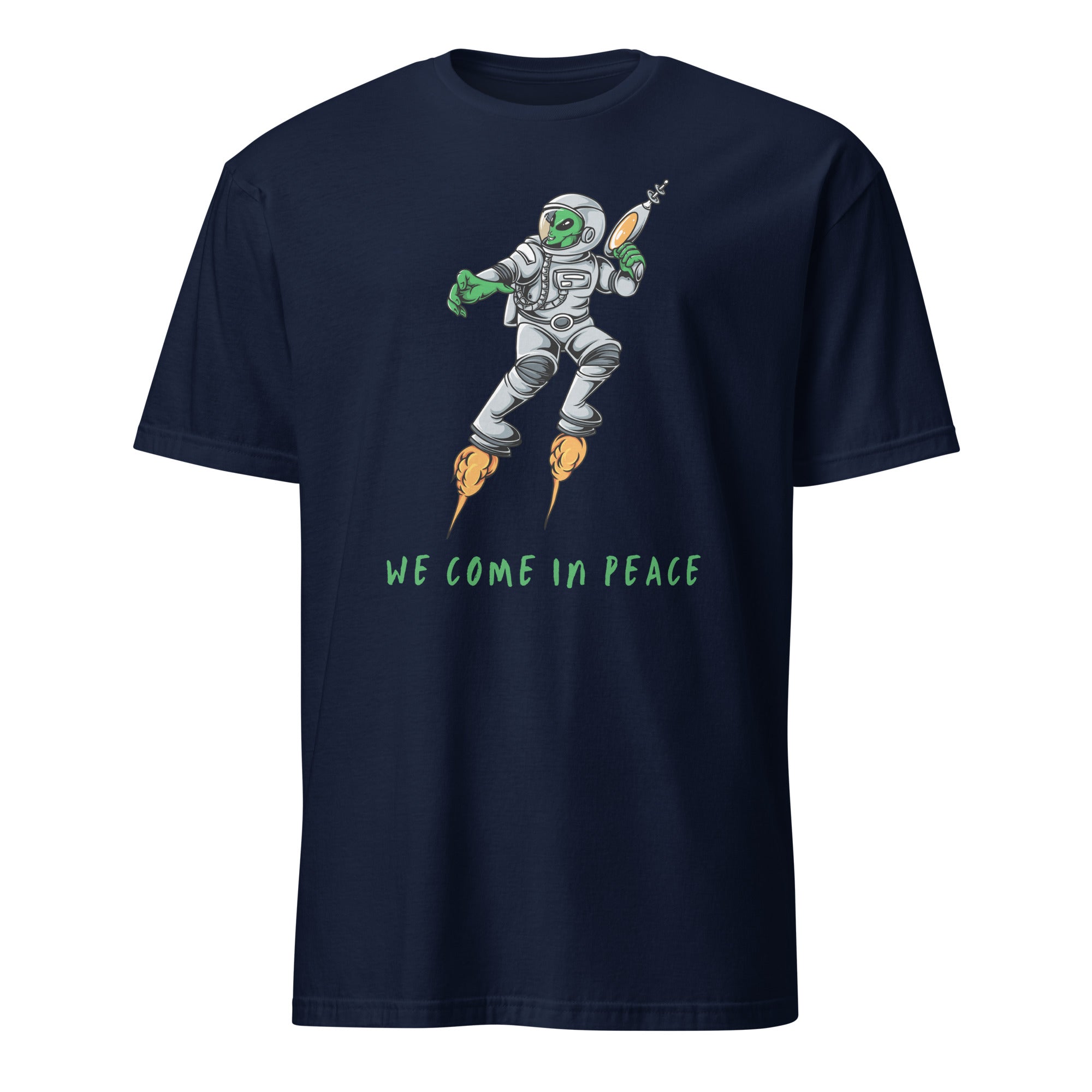 Alien, We Come In Peace - Short-Sleeve Unisex T-Shirt Navy Unisex T-shirt funny Globally Fulfilled Printed Worldwide sci fi