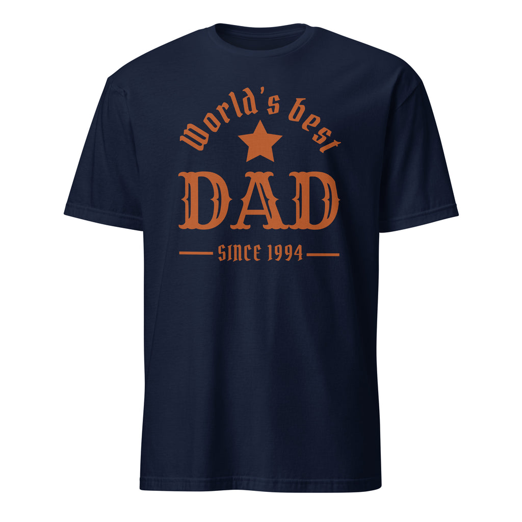 Personalised - World's Best Dad, Change Year - Short-Sleeve Unisex T-Shirt Navy Personalised T-shirt Customise Dad Globally Fulfilled Personalise