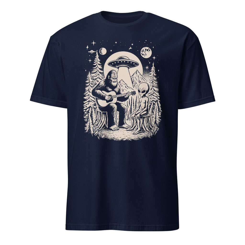 Bigfoot And Alien Playing Guitar - Short-Sleeve Unisex T-Shirt Navy Unisex T-shirt Music Printed Offshore