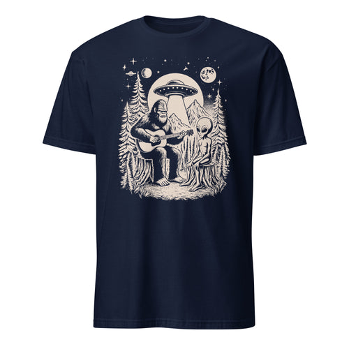 Bigfoot And Alien Playing Guitar - Short-Sleeve Unisex T-Shirt Navy Unisex T-shirt Music Printed Offshore