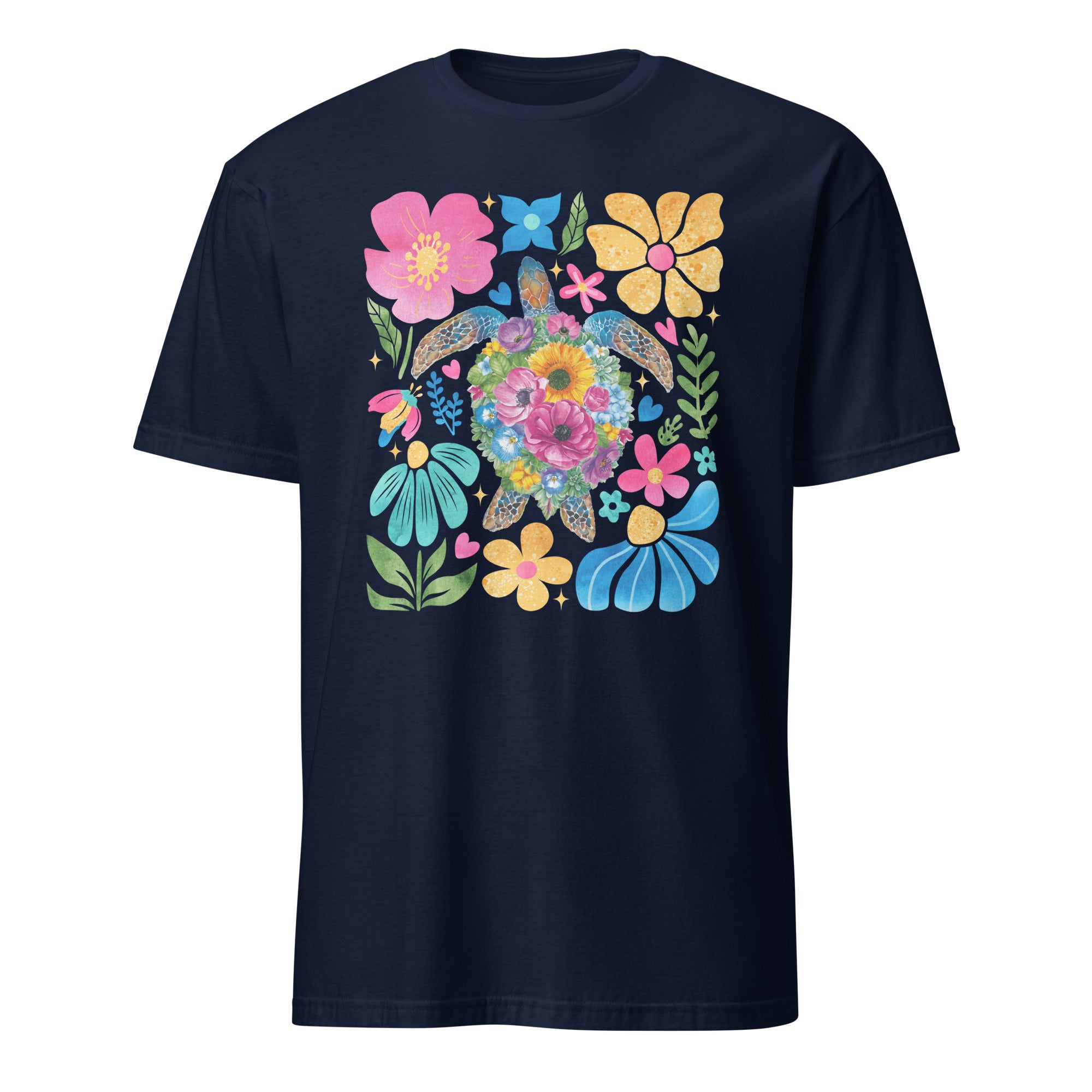 Boho Floral Turtle - Short-Sleeve Unisex T-Shirt Navy Unisex T-shirt animal Globally Fulfilled