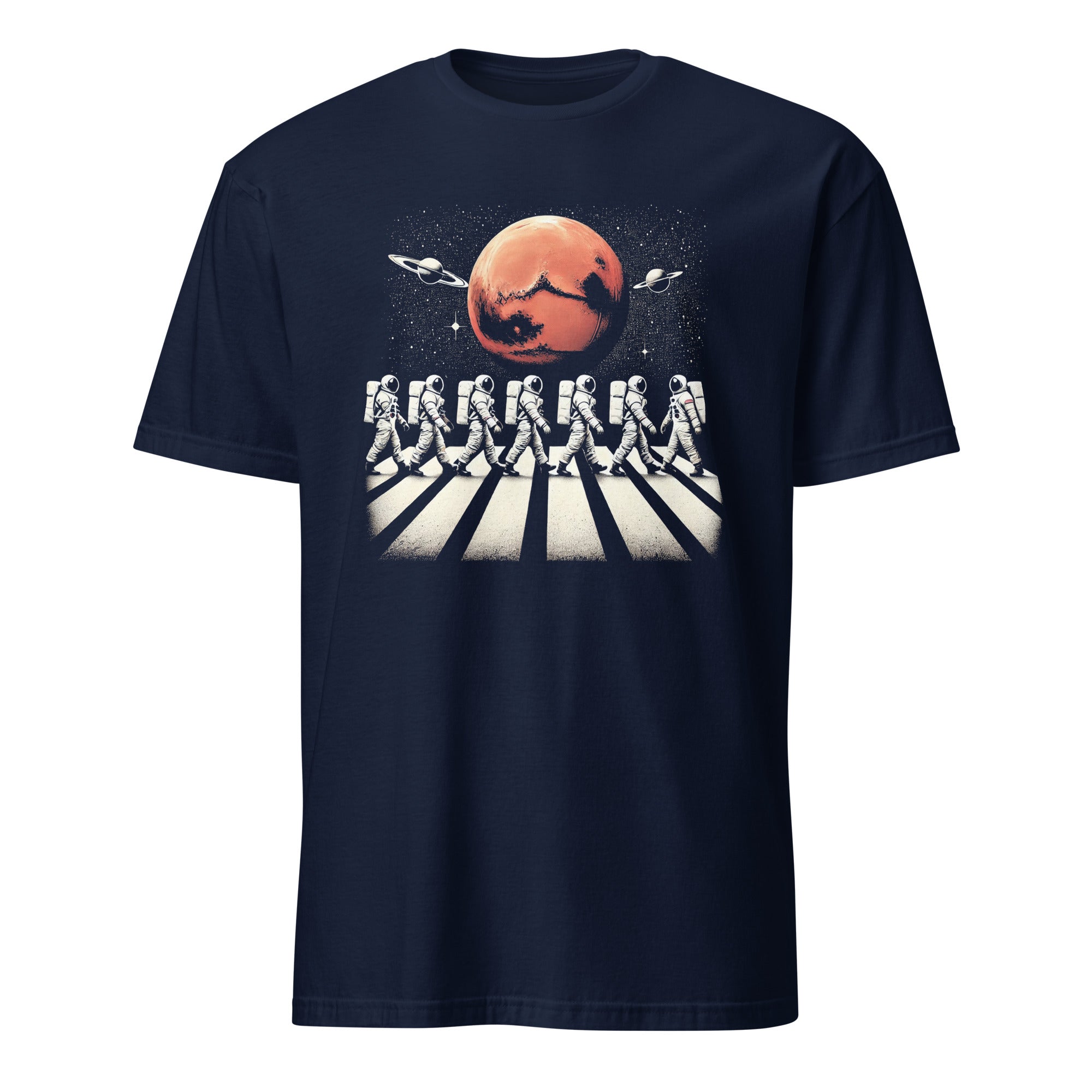 Astronauts Crossing Street In Space - Short-Sleeve Unisex T-Shirt Navy Unisex T-shirt Globally Fulfilled Space