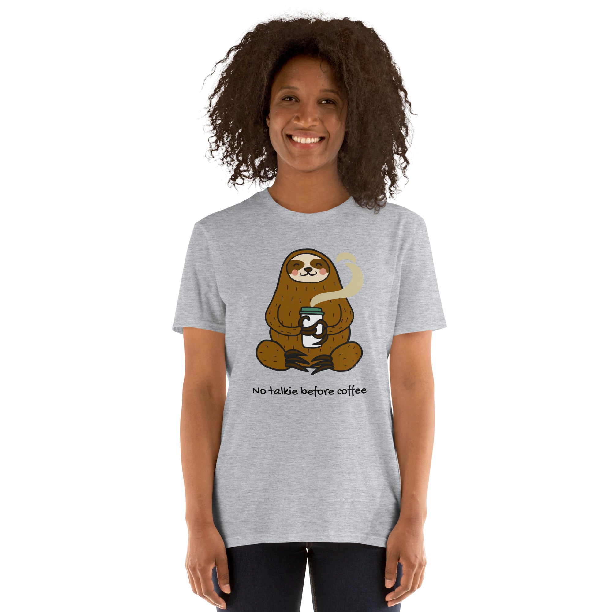 No Talkie Before Coffee, Sloth - Short-Sleeve Unisex T-Shirt Unisex T-shirt Coffee Globally Fulfilled Printed Worldwide