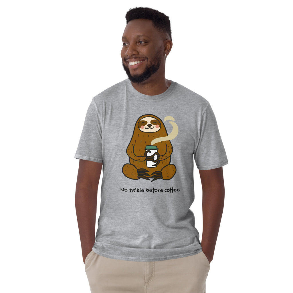 No Talkie Before Coffee, Sloth - Short-Sleeve Unisex T-Shirt Unisex T-shirt Coffee Globally Fulfilled Printed Worldwide